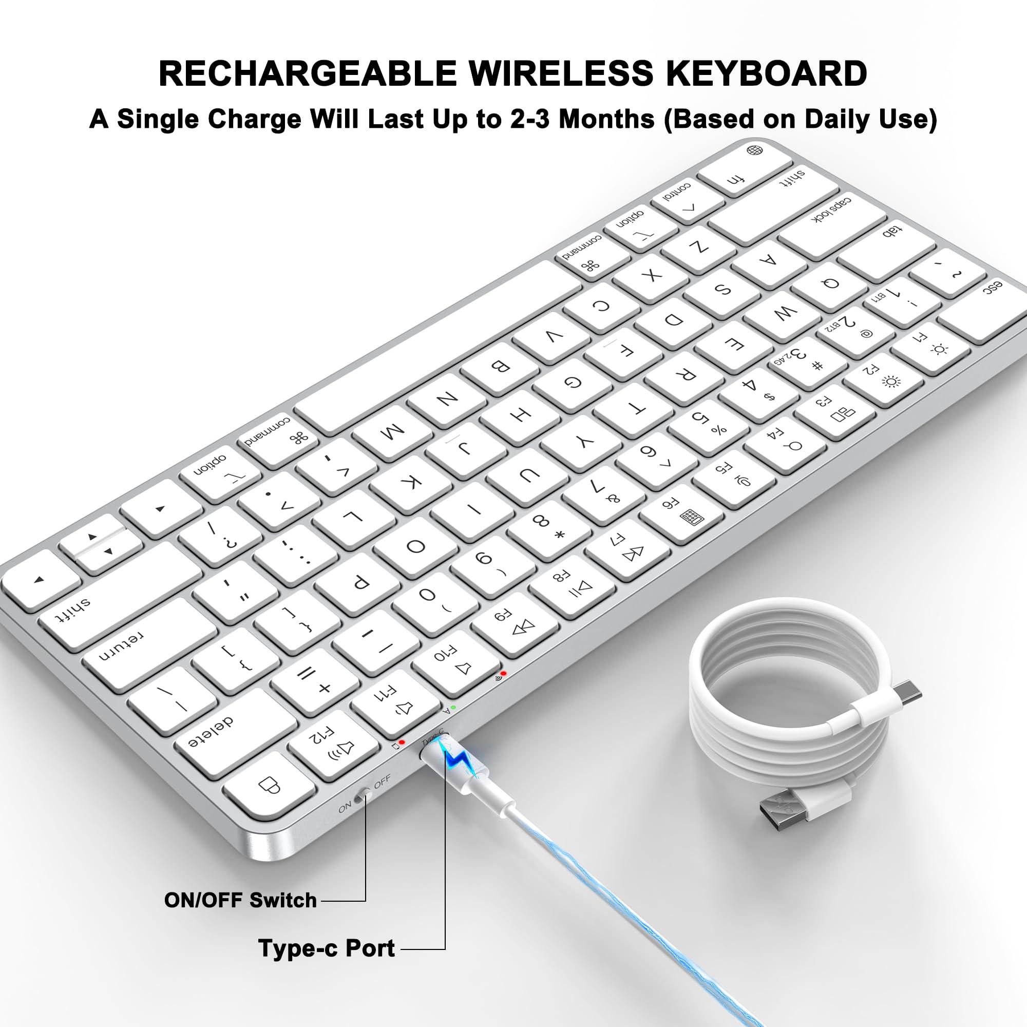 ULSOU Wireless Keyboard for Mac, Bluetooth/2.4G USB Dual-Channel Connection, Multi Device, Rechargeable Bluetooth Keyboard Compatible with Mac, iPad, iPhone - Image 3