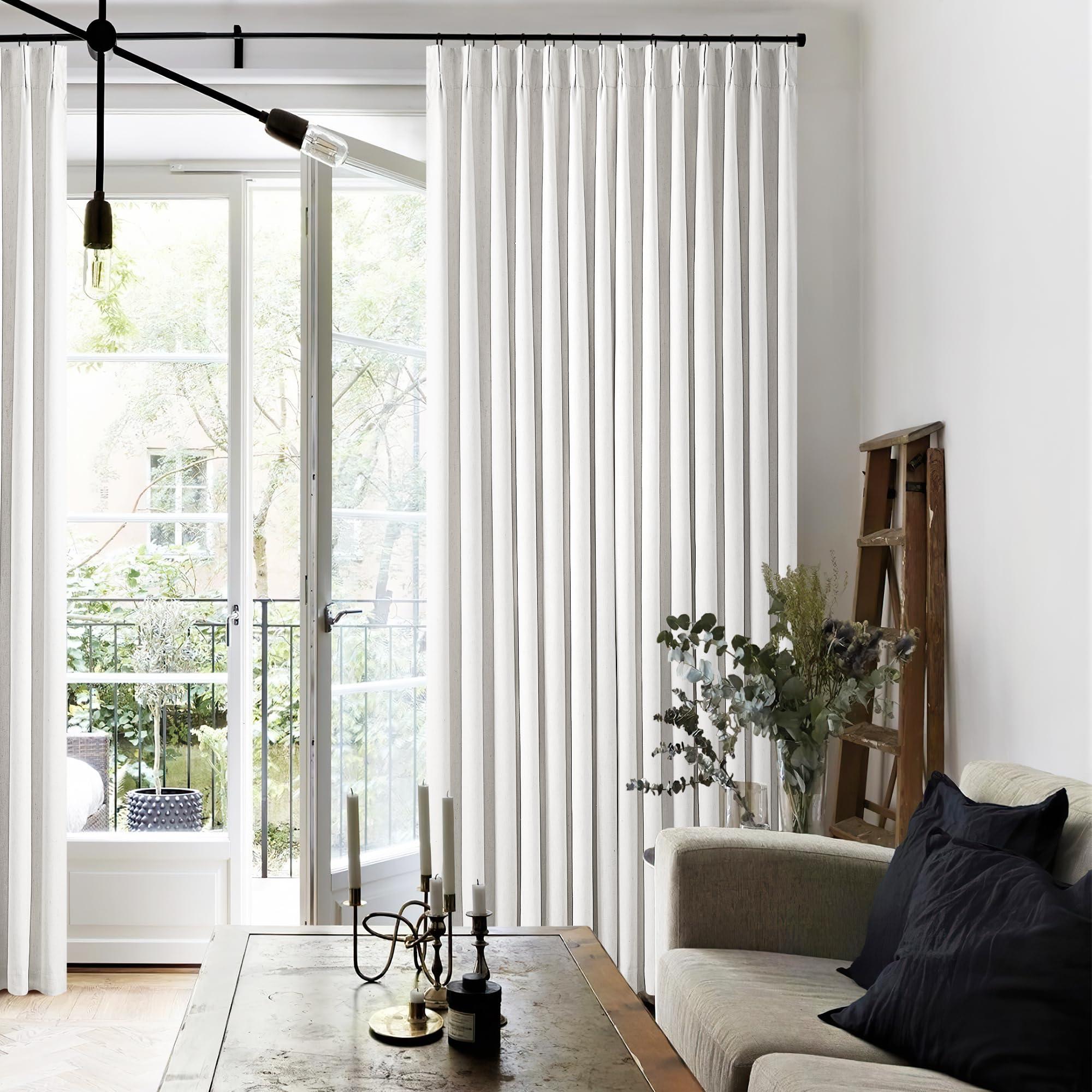 Off White Pinch Pleated 100% Blackout Curtains 102 Inches Long Linen Blend Window Curtains 102 Inch for Bedroom Living Room Darkening Thermal Insulated Back Tab Pinch Pleat Dual Layer Drapes Ivory - Image 8