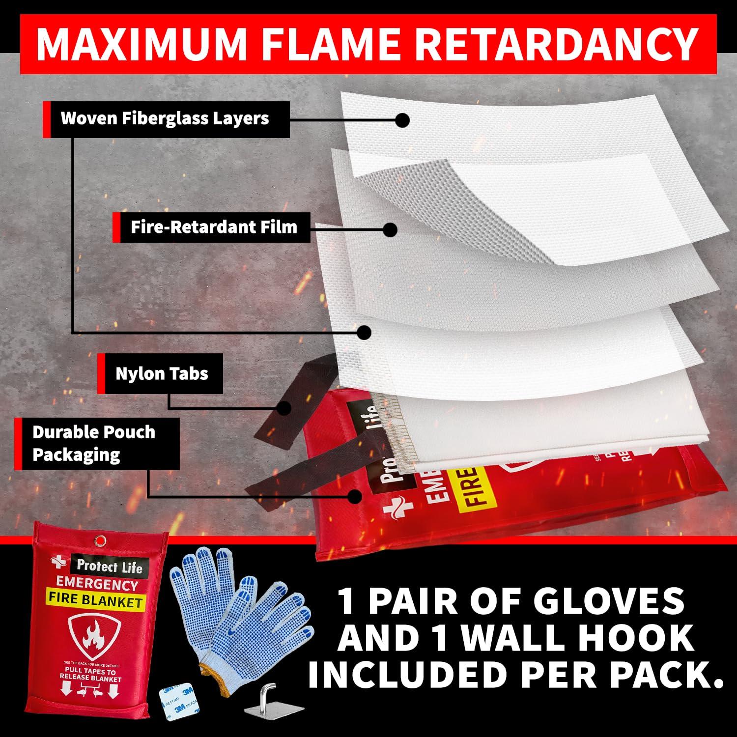Protect Life Emergency Fire Blanket for Home & Kitchen, 40" x 40" Fiberglass Flame Retardant Fabric for Cooking & Clothing Mishaps, Fire Blankets Emergency for Home Safety, Camping & More (4 Pack) - Image 2