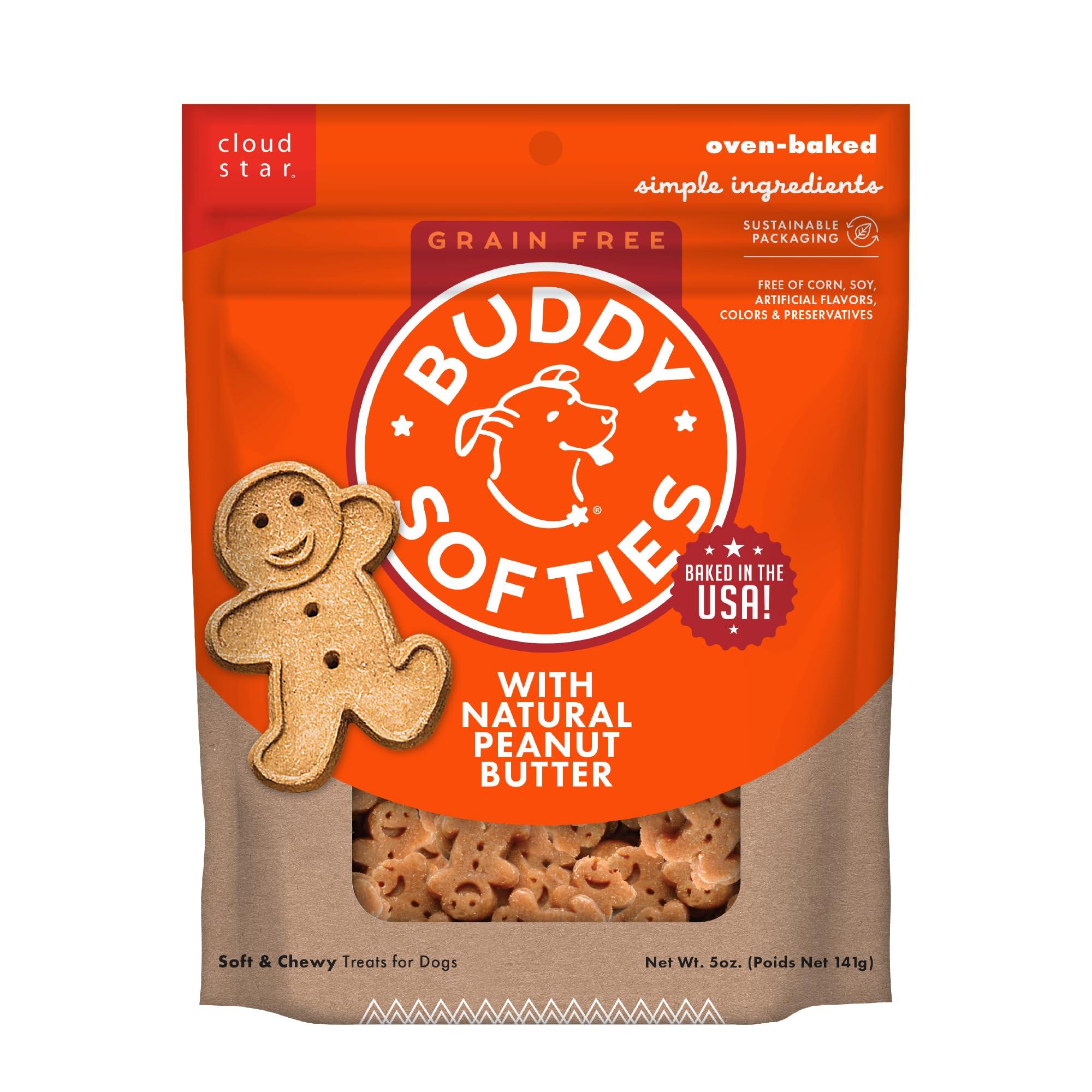 Buddy Biscuit Softies 5 oz. Pouch, Grain-Free Soft & Chewy, Natural Peanut Butter Flavor Dog Treats, Oven Baked in the USA
