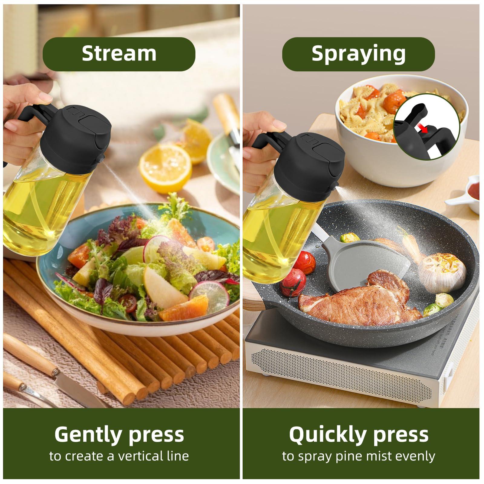 PLAPITATE Oil Dispenser for Kitchen, 2 in 1 Olive Oil Sprayer, Olive Oil Dispenser Spray Bottle with Brush, Oil Sprayer for Cooking for Air Fryer, Barbecue, Salad 16oz/470ml (Black) - Image 5