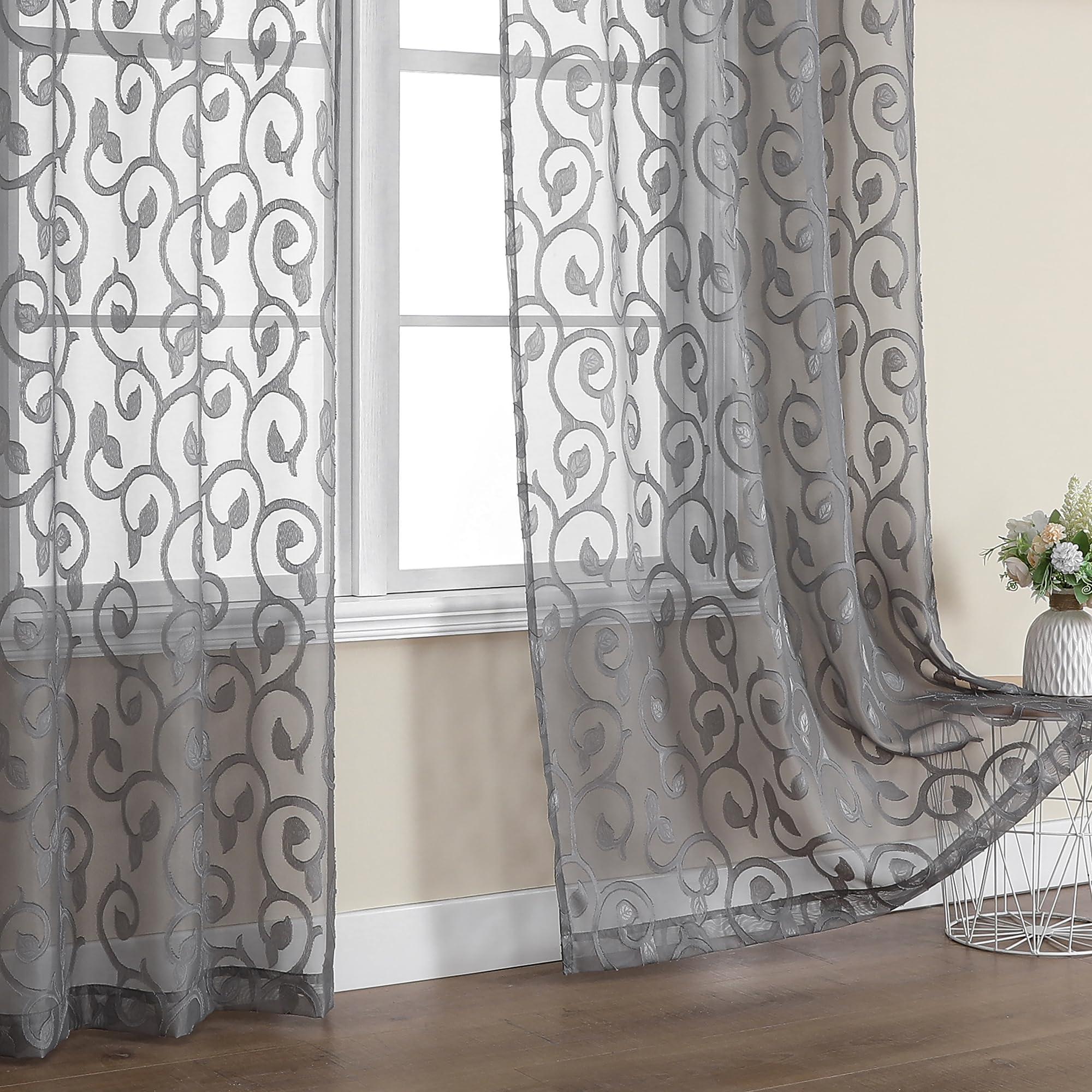 OWENIE Furman Sheer Curtains 84 inches Long for Bedroom Living Room 2 Panels Set, Light Filtering Window Curtains, Semi Transparent Voile Top Dual Rod Pocket, Grey, 40Wx84L inch, Total 84 Inches Width