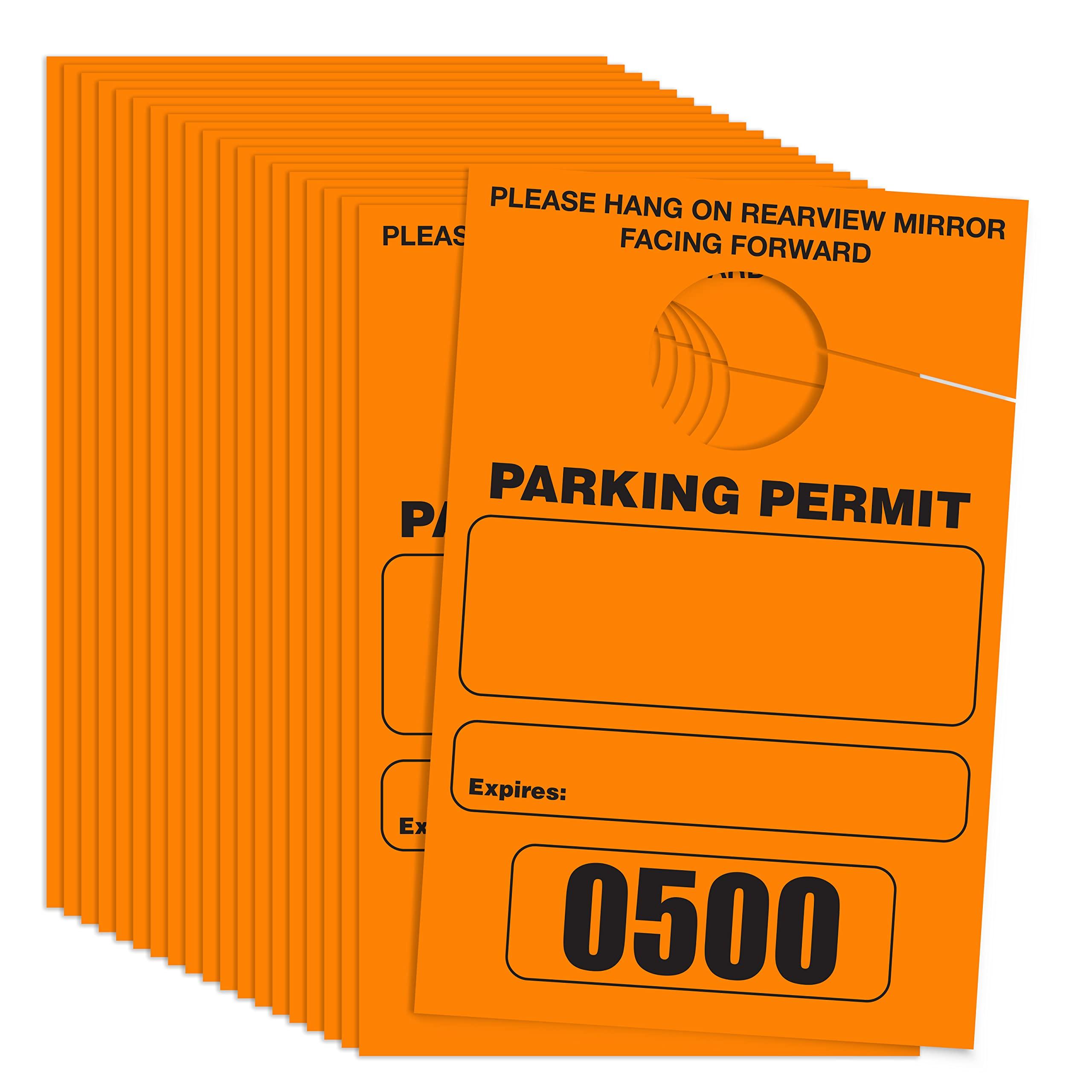 Better Office Products Parking Permit Hang Tags, 500 Pack, Temporary Parking Passes, Bulk Pack, Custom Passes Numbered 1-500, 3.15" x 4.75" Placards for Rearview Mirror(Orange)
