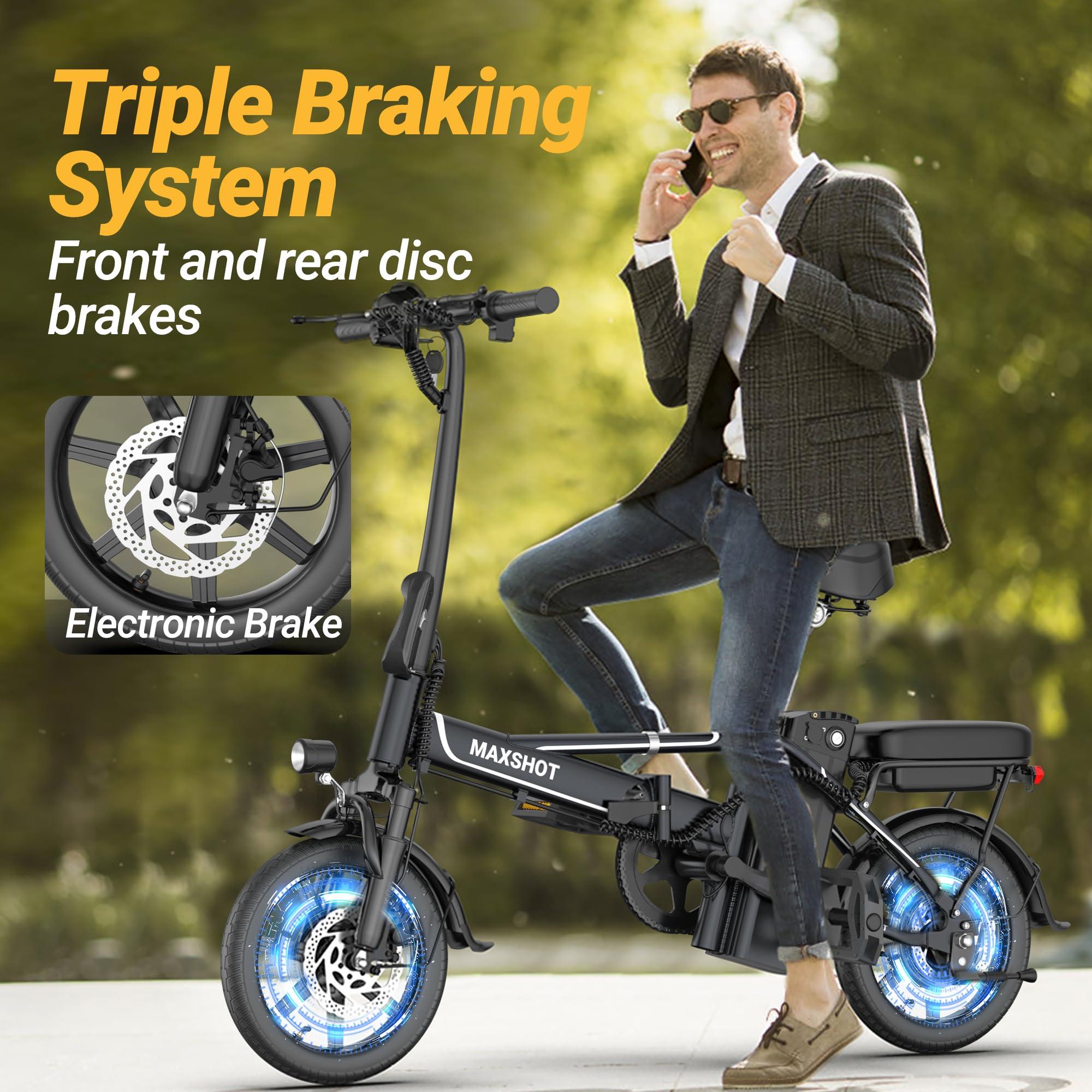 MAXSHOT Electric Bike for Adults,Electric Bicycles Max 28/40 Miles Ranges up to 22 MPH,14" Folding Ebike with Peak 750W Motor.ebike with 499.2/749WH Removable Battery, Front & Rear Suspension - Image 3