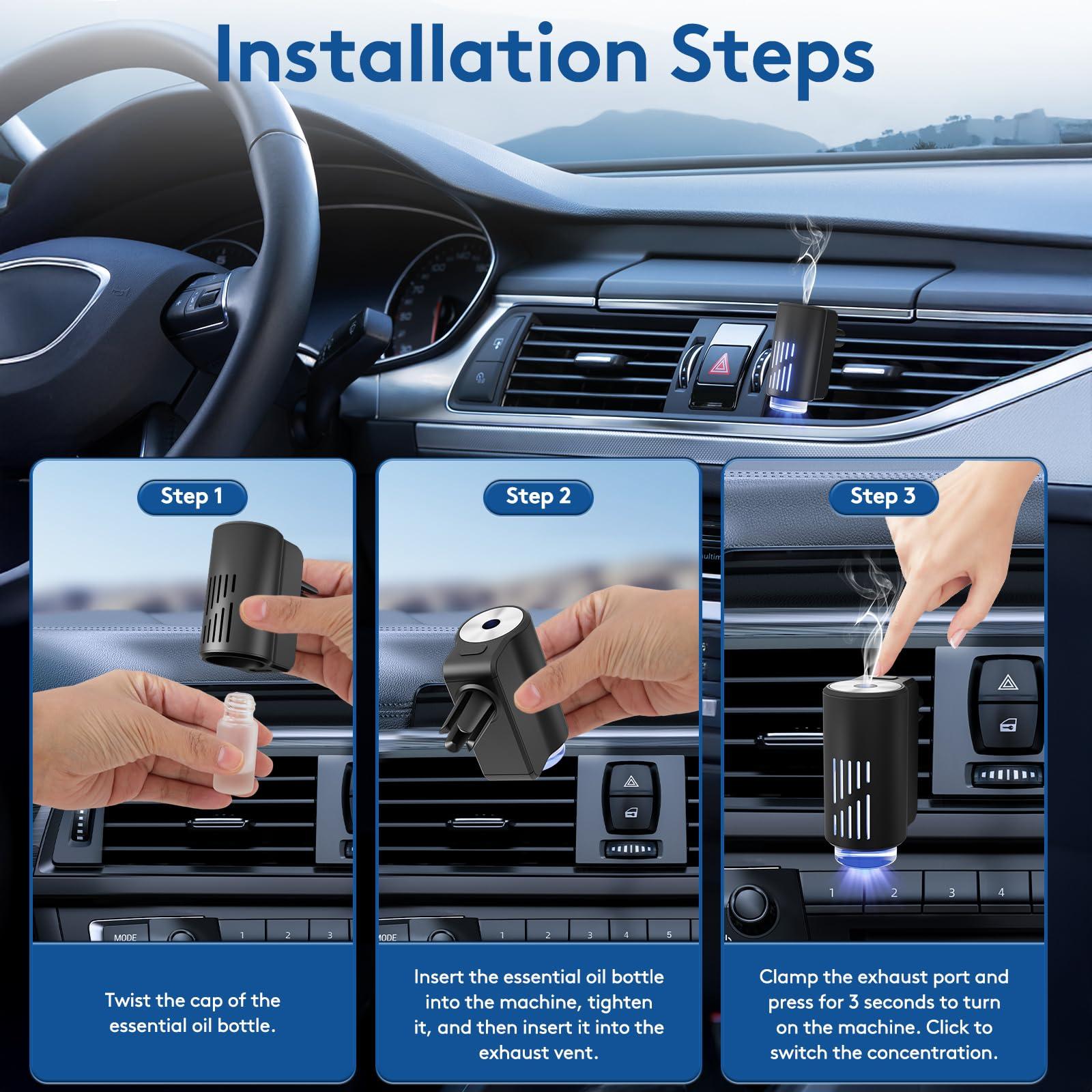 Car Air Freshener Diffuser, Smart Car Air Freshener with 3 Adjustable Light Modes, Rechargeable Aromatizante Para Carro with 6pcs Essential Oil, Auto On/Off, Long-Lasting, Black - Image 4