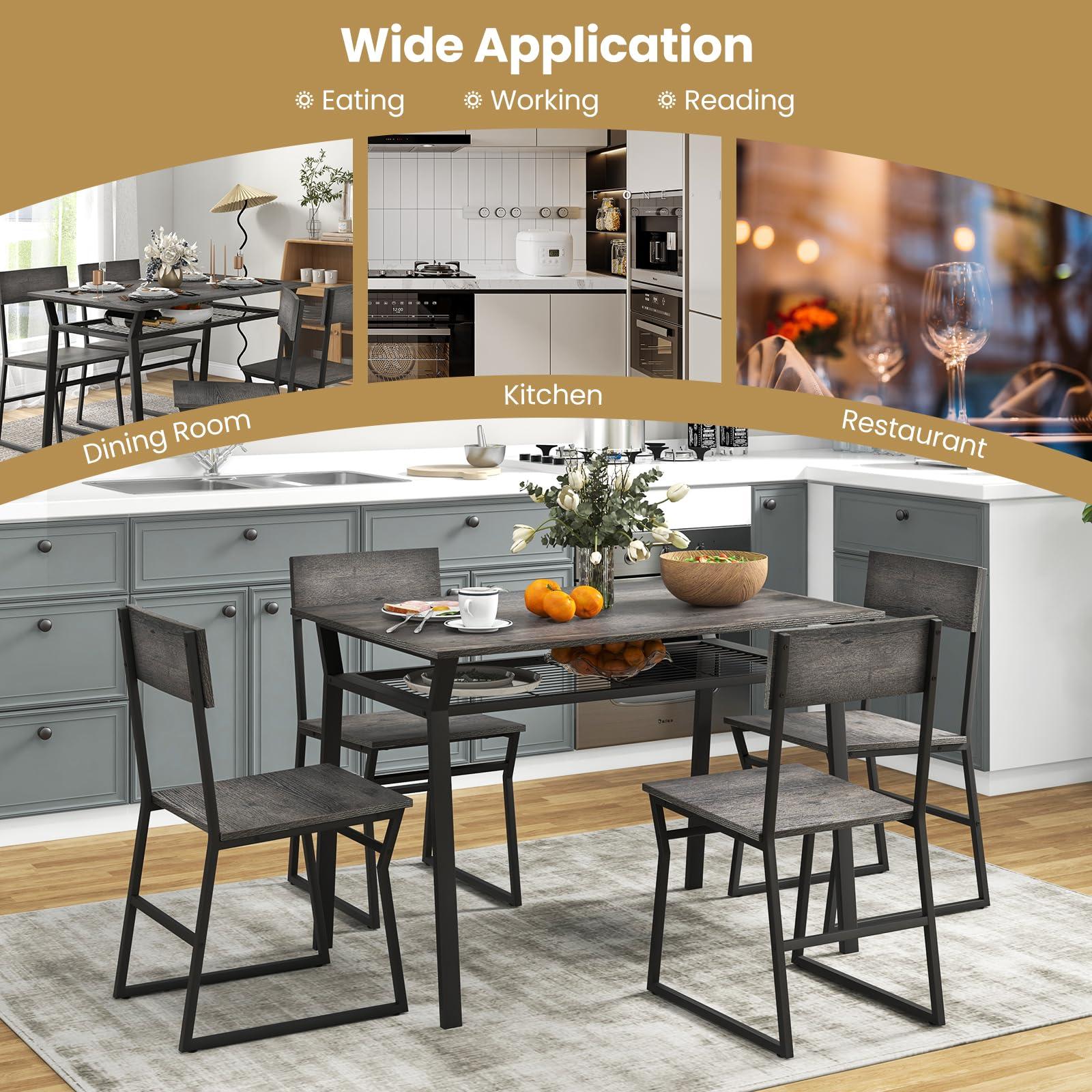 Tangkula Dining Table Set for 4, Kitchen Table and Chairs for 4 with Storage Rack, Space-Saving Dinette Set for Kitchen Dining Room (Grey) - Image 7