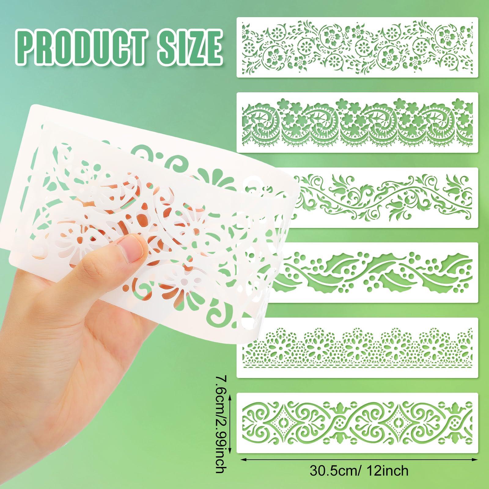 Ctosree 16 Pcs Flower Border Stencil Flower Stencil Template Reusable DIY Art and Craft Cake Decorating Templates Floral Edge Baking Tool for Crafts Painting on Wood, Canvas Paper, Fabric, 3 x 12 Inch - Image 2