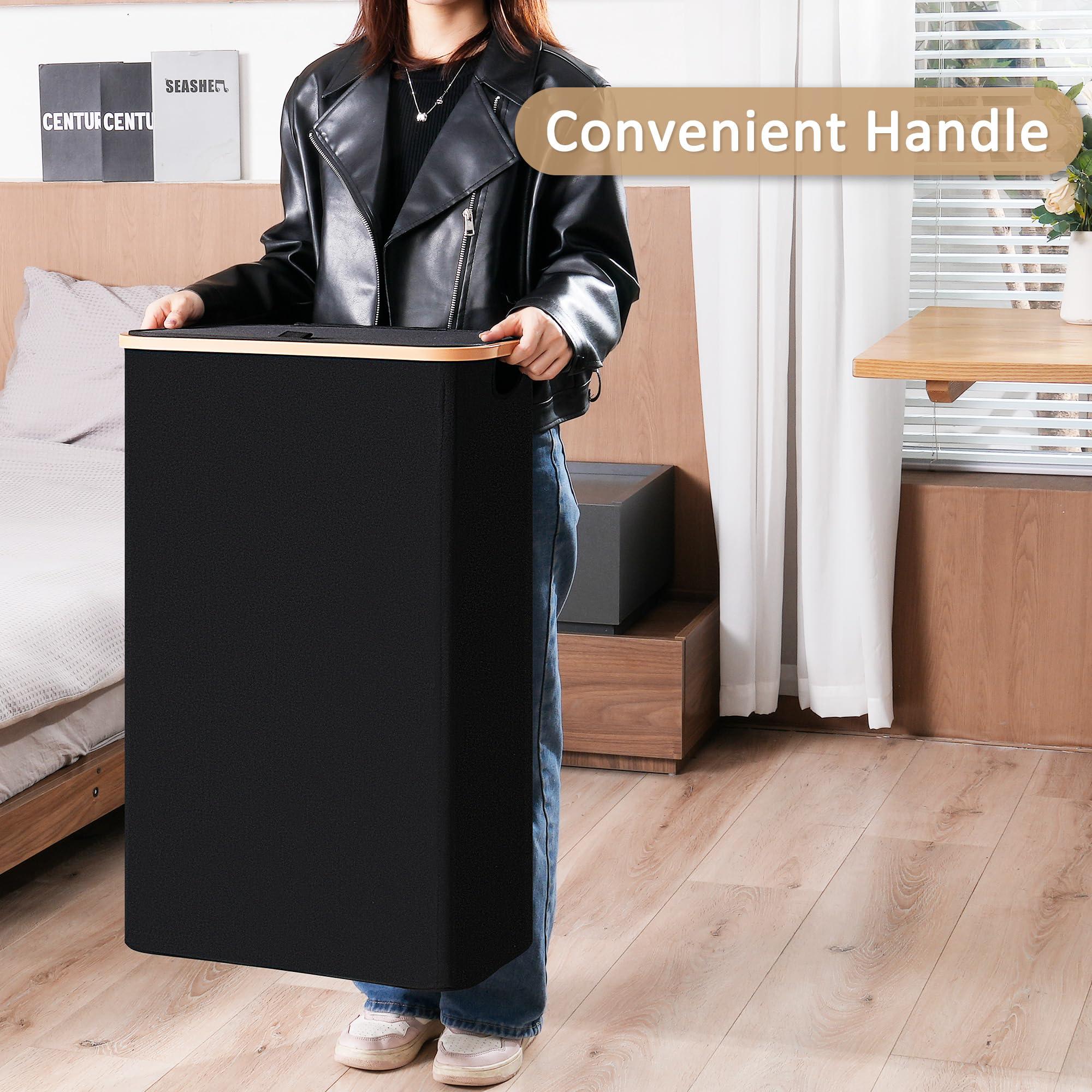 Vincona Slim Laundry Basket with Lid, Narrow Dirty Clothes Hampers for Laundry with ABS Handle, Skinny Laundry Bin for Laundry Room, Dorm, Bedroom and Bathroom, 19.8 Gallon (75L) Black - Image 5