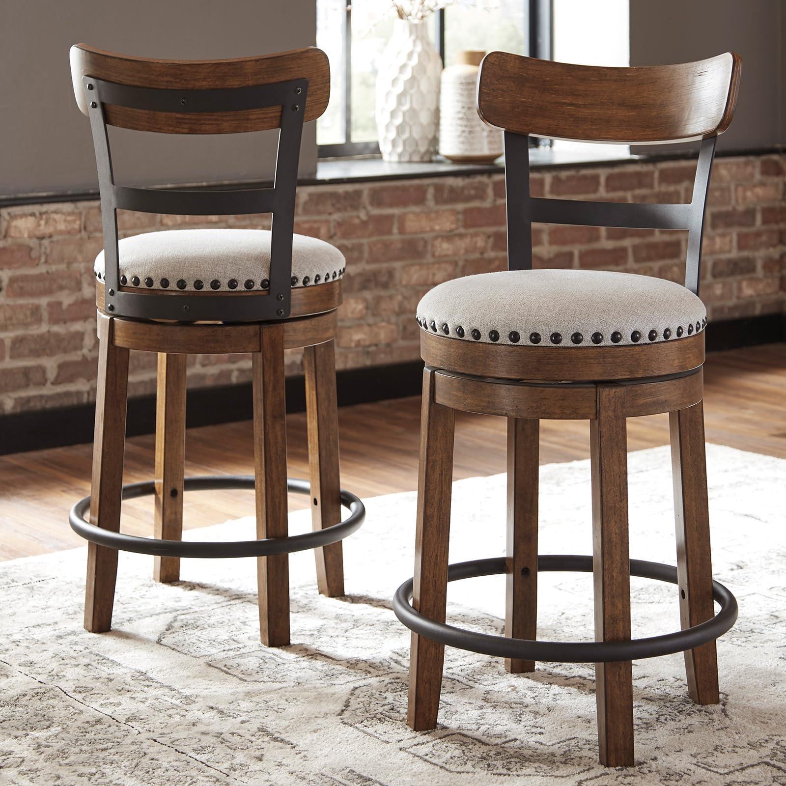 Signature Design by Ashley Valebeck Rustic Farmhouse 24.5” Counter Height Swivel Bar Stool, Brown - Image 2