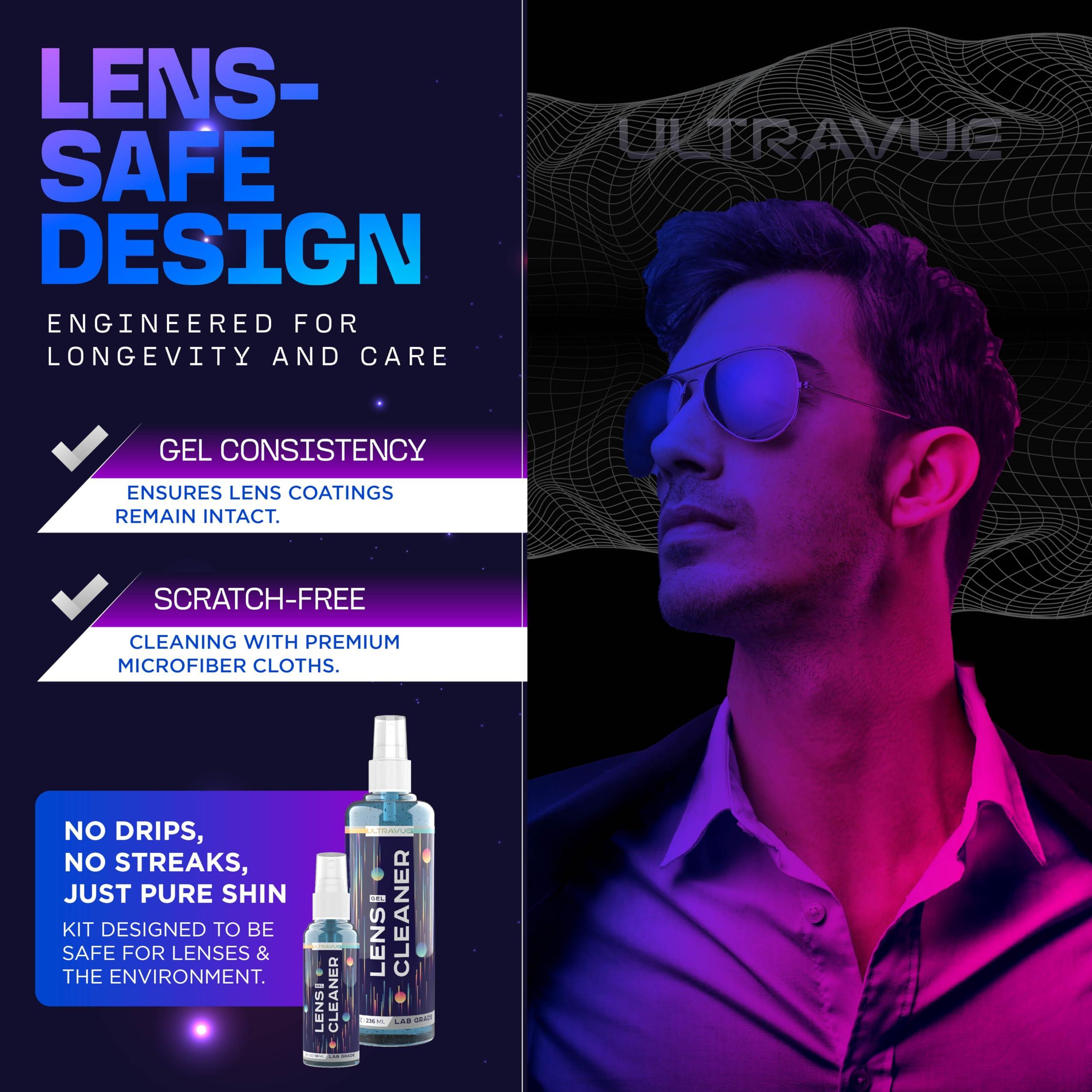 ULTRAVUE Eyeglass Gel Lens Cleaner Spray Kit - 2 x 8oz and 1 x 2oz Gel Eyeglasses Cleaner Spray Bottle + 2 Microfiber Cloth for Cleaning - Safe for All Lenses (AR Coated Included) - Image 6
