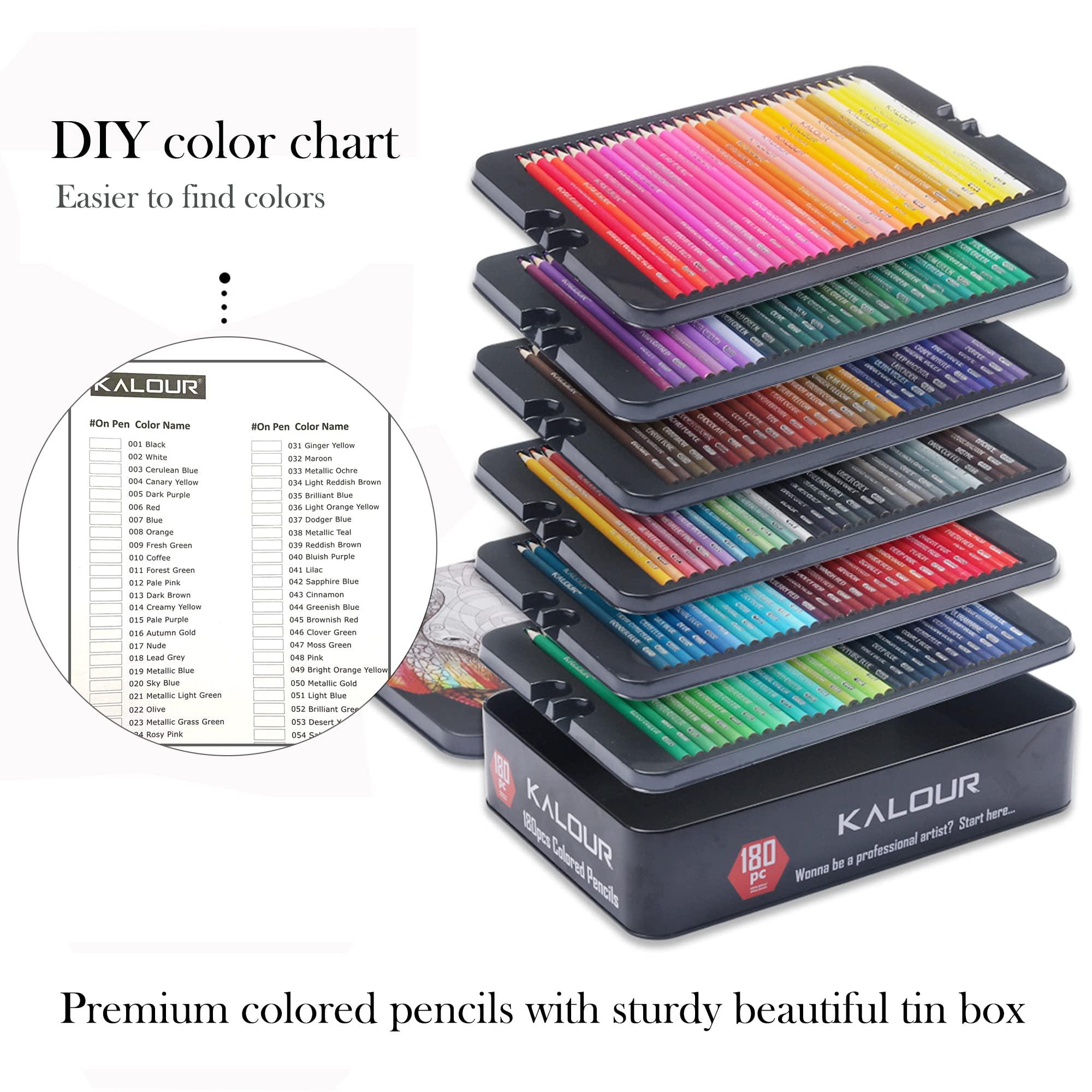 KALOUR 180 Colored Pencil Set for Adults Artists - Rich Pigment Soft Core -12 Metallic Pencil - Ideal for Coloring Drawing Sketching Shading Blending - Vibrant Color（Tin Case） - Image 8