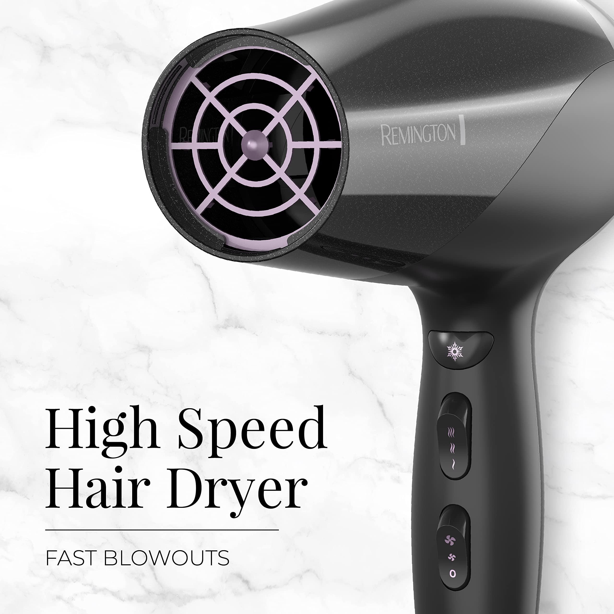 Remington Damage Protection Hair Dryer, Ceramic Ionic Tourmaline Technology, Diffuser, Concentrator, 3 Piece Set, Black - Image 3