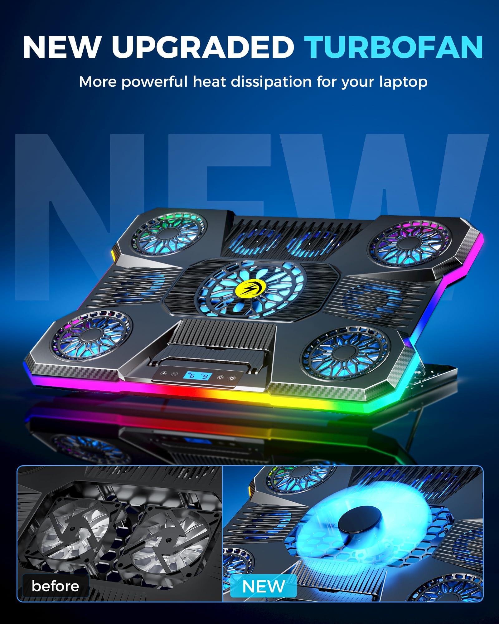 ChillCore Laptop Cooling Pad, RGB Lights Laptop Cooler 9 Fans for 15.6-19.3 Inch Laptops, Gaming Laptop Fan Cooling Pad with 8 Height Stands, 2 USB Ports - A21 Blue - Image 6