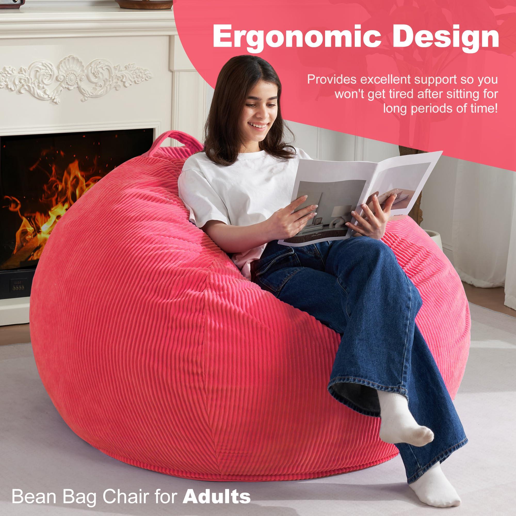 Homguava Bean Bag Chair: Teardrop Bean Bags with Memory Foam Filled, Compact Beanbag Chairs Soft Sofa with Corduroy Cover (Pink) - Image 5