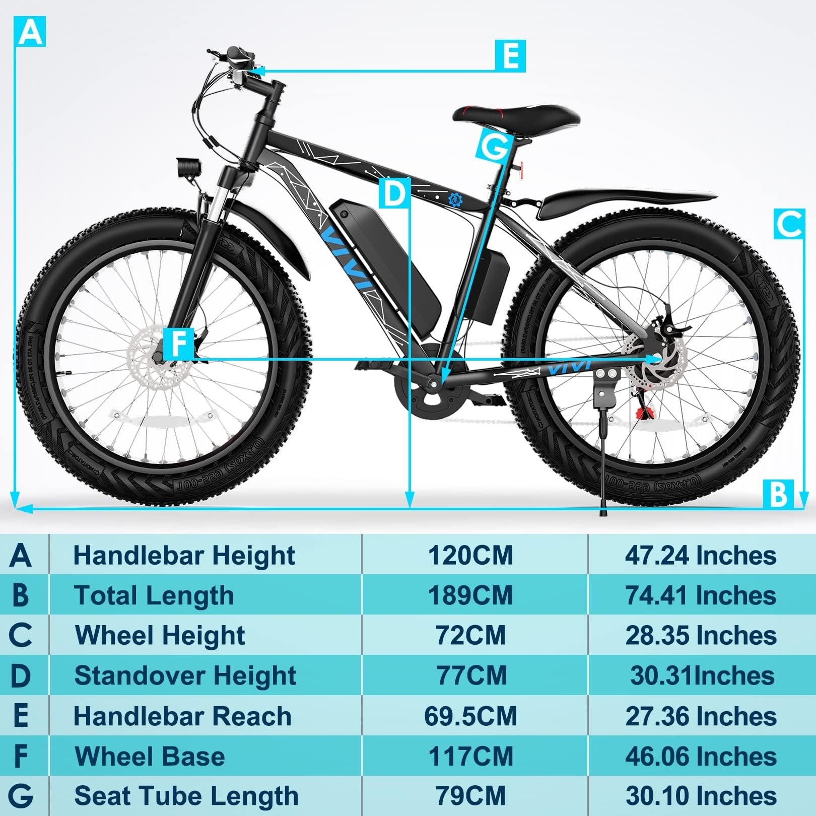 Vivi Electric Bike 26" x 4.0 Fat Tire Electric Bicycle, Peak 1000W Electric Mountain Bike, 25MPH Ebikes for Adults with 48V 13AH Removable Lithium-Ion Battery, Up to 60 Miles,UL 2849 Certified - Image 8