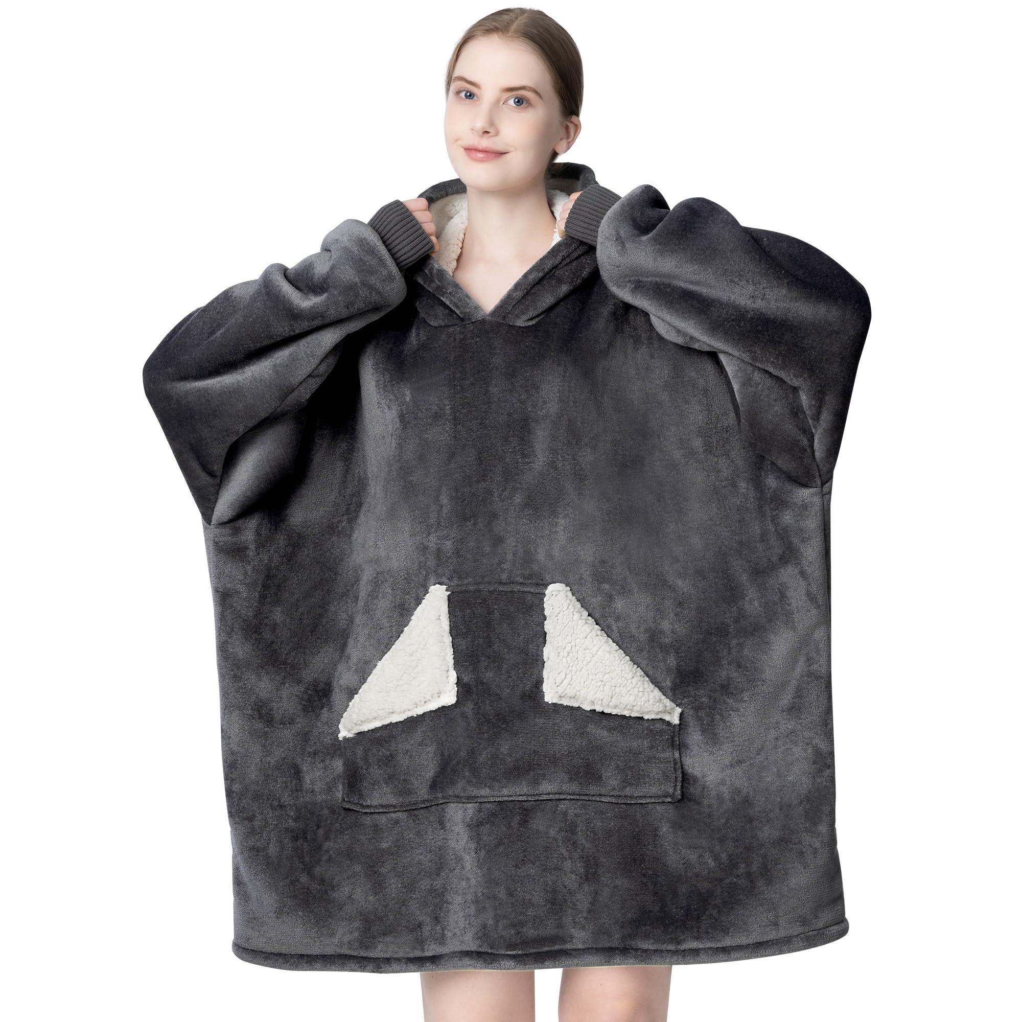 Touchat Wearable Blanket Hoodie, Oversized Sherpa Fleece Sweatshirt Blanket with Giant Hood Pocket and Sleeves for Adult, Warm & Cozy Grey Blanket Gifts for Women - Image 3