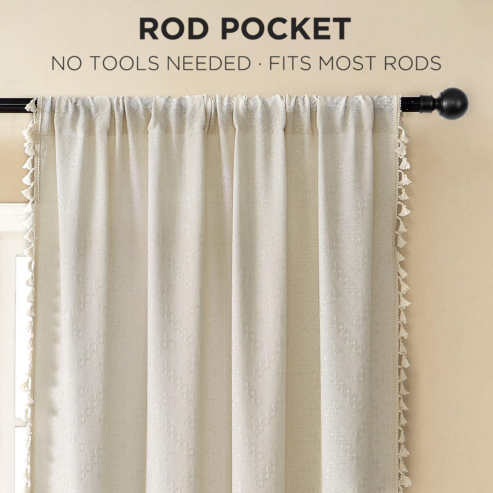 Joydeco Beige Boho Curtains 84 Inch Length 2 Panels, Super Soft Bohemian Farmhouse Curtains with Tassels, Semi Sheer Light Filtering Drapes for Bedroom Living Room (Rod Pocket, 52Wx84L) - Image 5