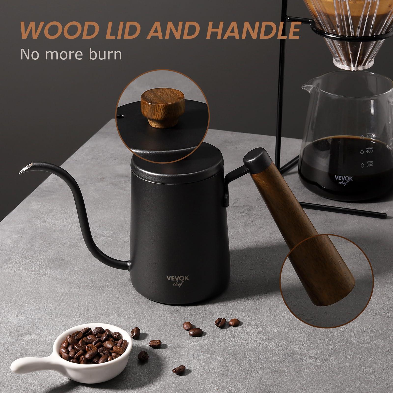 VEVOK CHEF Mini Gooseneck Kettle with Wooden Handle, 20 Ounce 550ml for 2 Cups, Stainless Steel Narrow Long Spout, Small Tea Water Coffee Kettle for Pour Over, Drip Coffee Maker, Teapot - Image 4