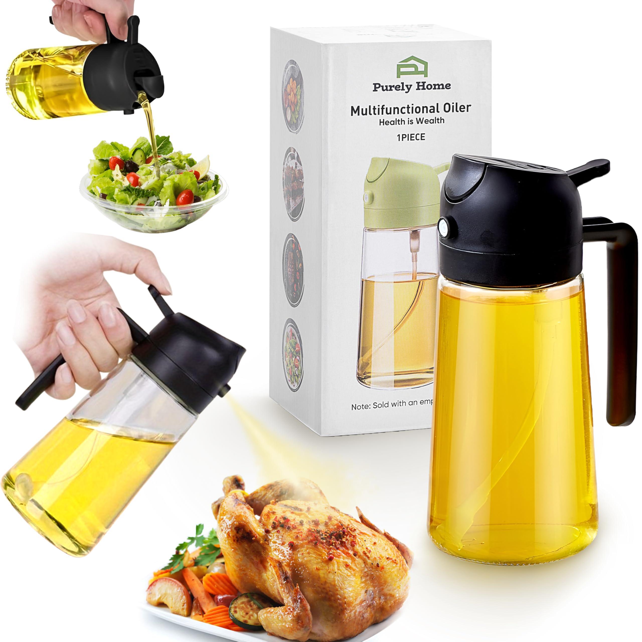 2-in-1 Olive Oil Dispenser and Oil Sprayer for Cooking | 470ml Glass Oil Bottle for Cooking, Frying, Salad and BBQ | Premium Bottle Sprayer for Air Fryer | Kitchen Gadgets with Cleaning Brush - Image 7