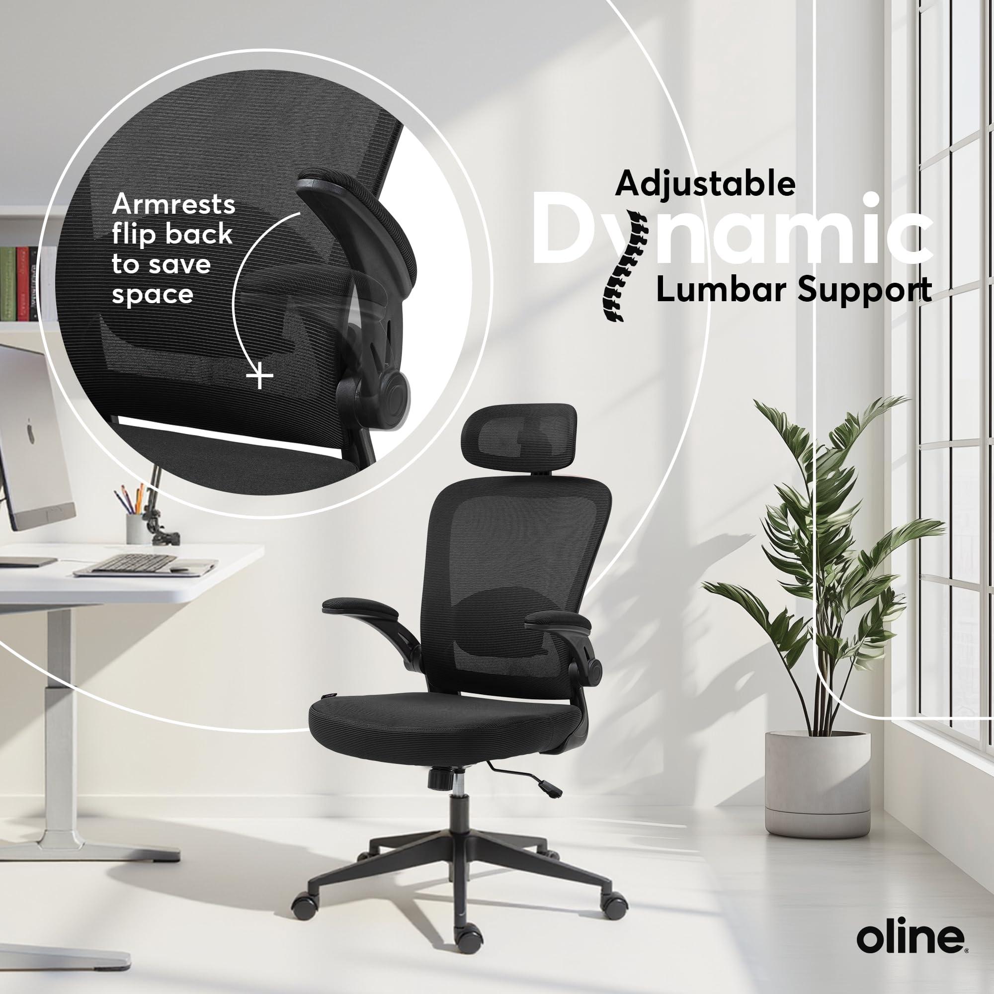 Oline ErgoAir Ergonomic Office Chair – Adjustable Lumbar Support, Flip-Up Armrests, Mesh Computer Desk Chair, Swivel Rolling Executive Gaming Chair for Home & Office (Black) - Image 6