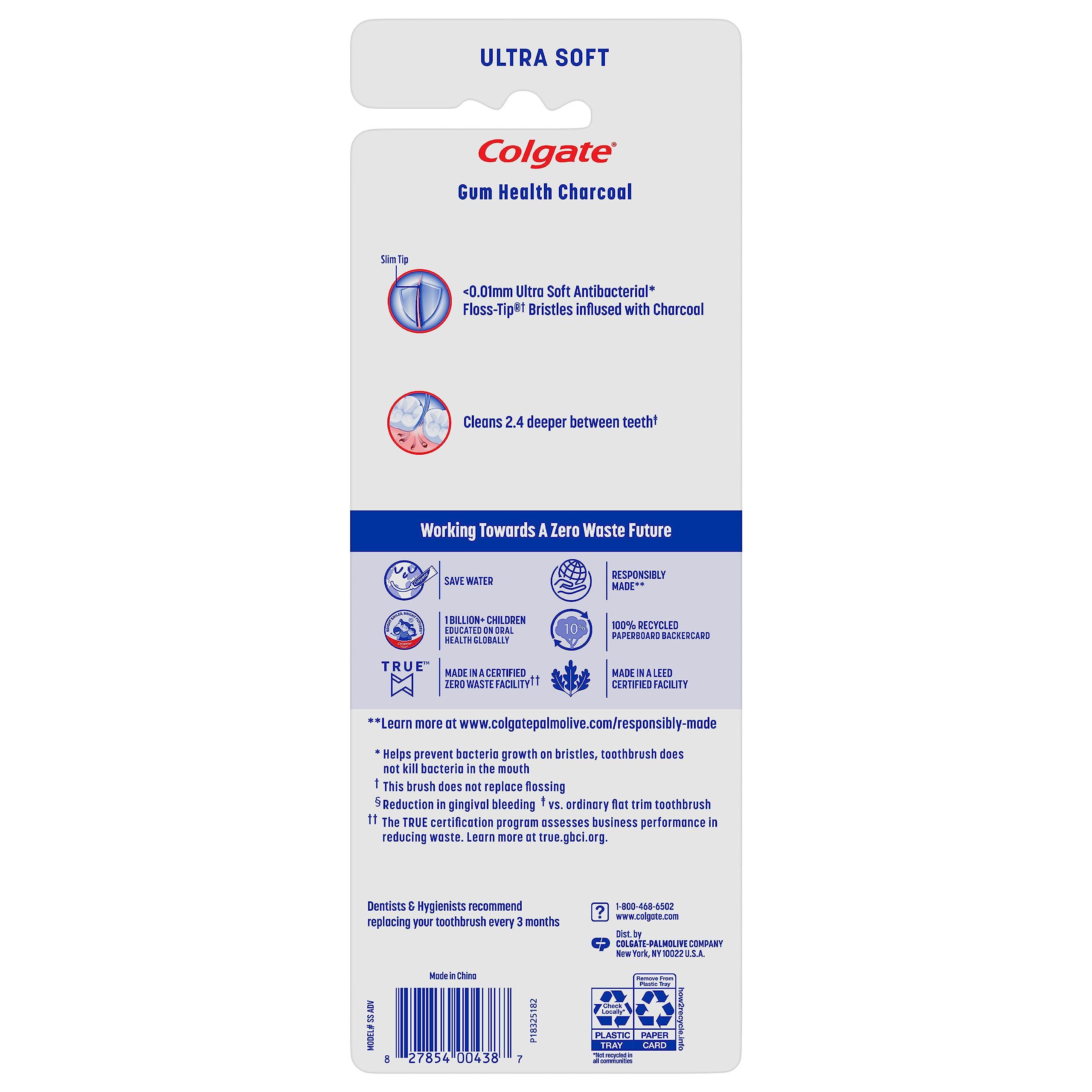 Colgate Gum Health Charcoal Adult Manual Toothbrush, Ultra Soft, 4 Count (Pack of 1) - Image 9