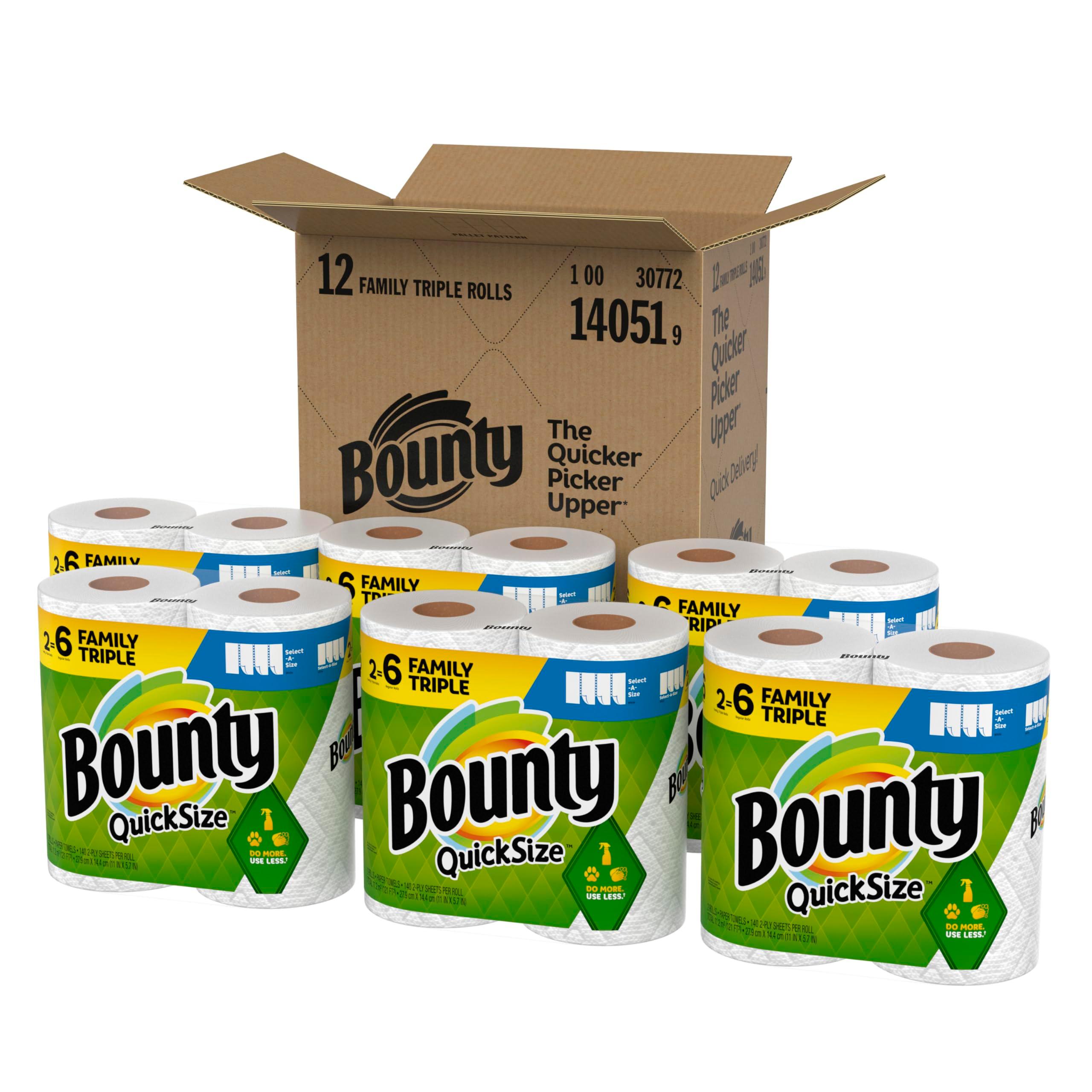 Bounty Quick-Size Paper Towels, White, 12 Family Triple Rolls = 36 Regular Rolls - Image 9