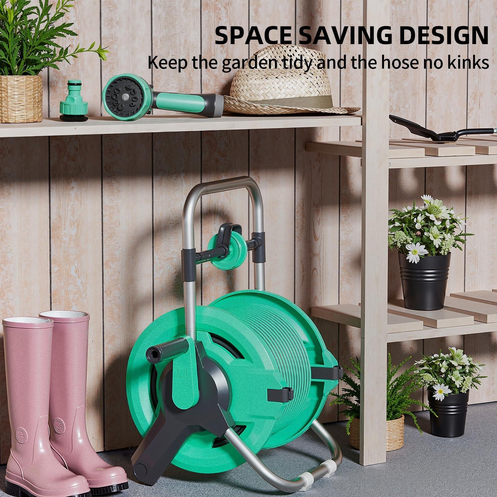 HVNPSH Portable Garden Hose Reel Cart, Hold Up to 50-75 Ft Hose, Wall Mounted Water Hose Reel, Mobile Garden Hose Holder Tools With Built-In Guide, for Outside Car Washing, Watering - Image 4