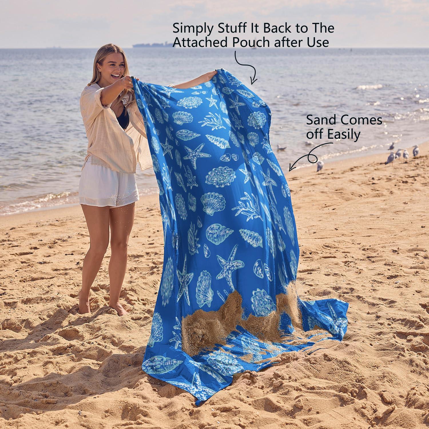 WEKAPO Beach Blanket Waterproof Sandproof Oversized, Extra Large Beach Mat Sand Free, Lightweight & Compact Sand Free Mat with 6 Stakes & 4 Corner Pockets - Image 5