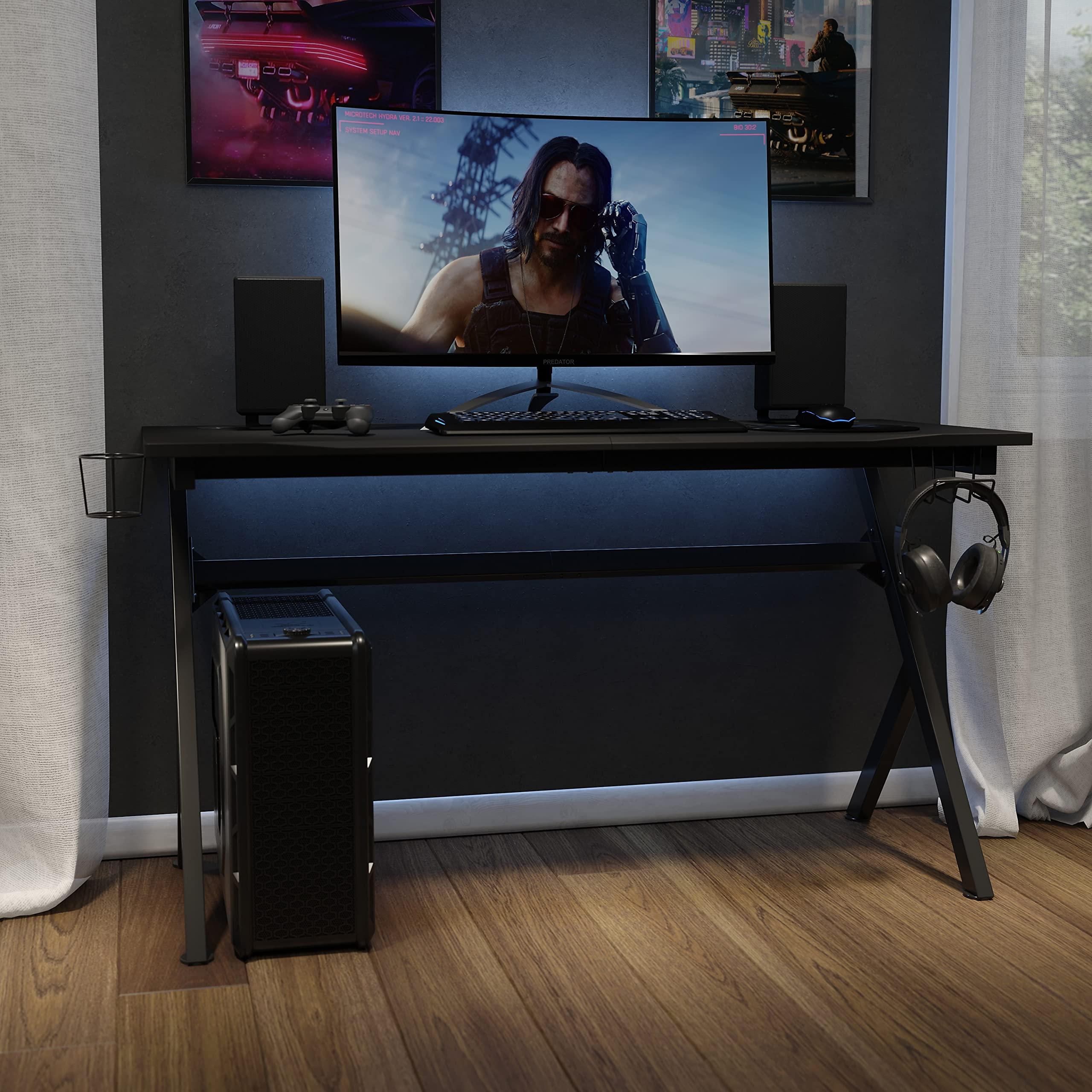 Flash Furniture Duncan 55" x 24" Extra Large Gaming Desk with Headphone Hook and Cup Holder - Free Mouse Pad - Image 2