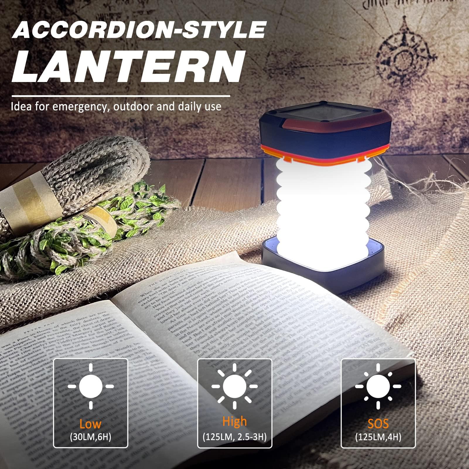 2-Pack Folding Solar Camping Lantern Flashlights, DIBMS Mini Collapsible USB Rechargeable Waterproof Hanging Light Power Bank for Camping Hurricanes Emergency Power Outages Indoor Outdoor - Image 3