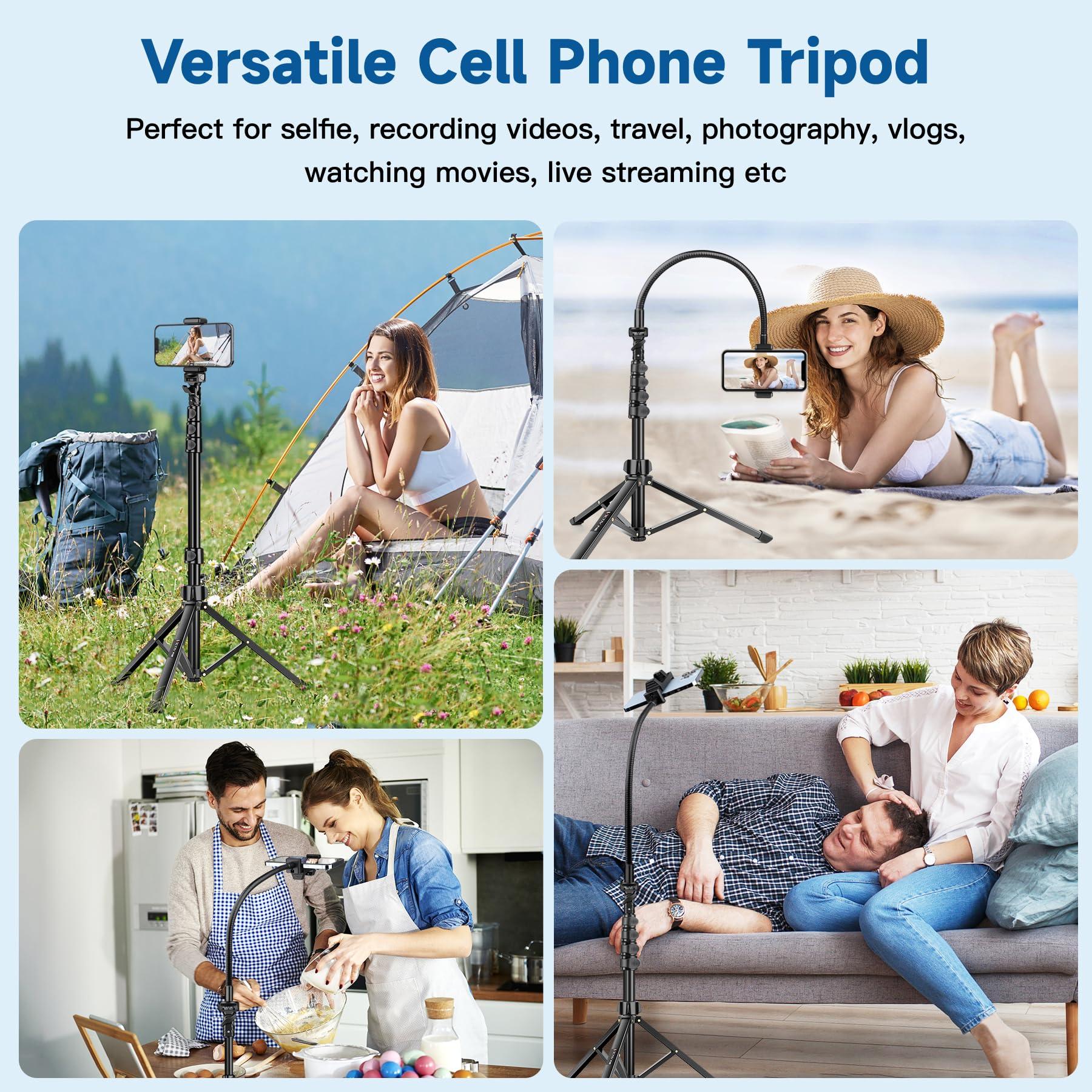 Phone Tripod Stand, 85" Tall Cellphone Tripod for iPhone with Gooseneck Remote, Flexible Portable Phone Stand for Recording, Compatible with iPhone 14 13 12 pro Android Camera - Image 4