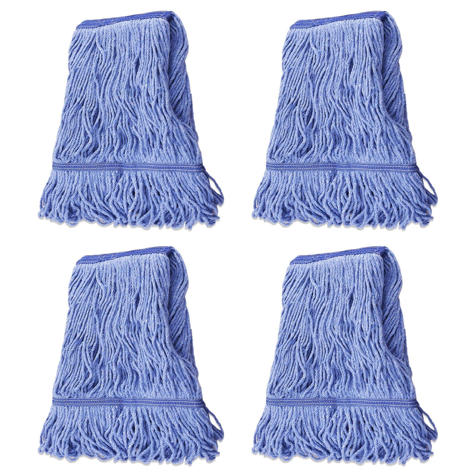 GRAREND Mop Head Replacement for Heavy Duty Commercial Mops for Floor Cleaning, Wet Industrial Blue Cotton Looped End String Head Refill (Pack of 4) - Image 1