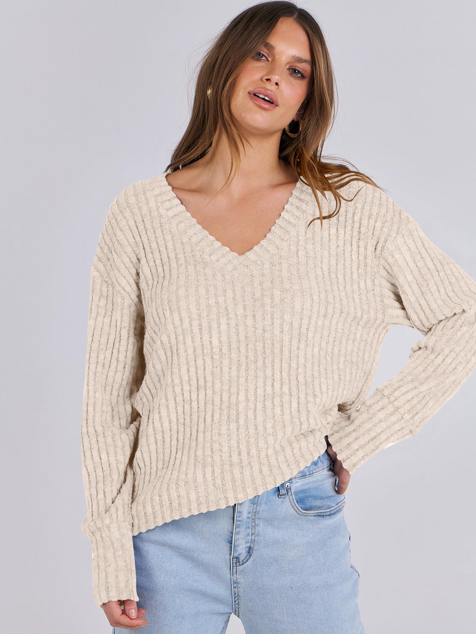 ANRABESS Long Sleeve Shirts for Women V Neck Casual Fall Tops Loose Fit Lightweight Sweaters Tunic Fashion 2025 Clothes - Image 2