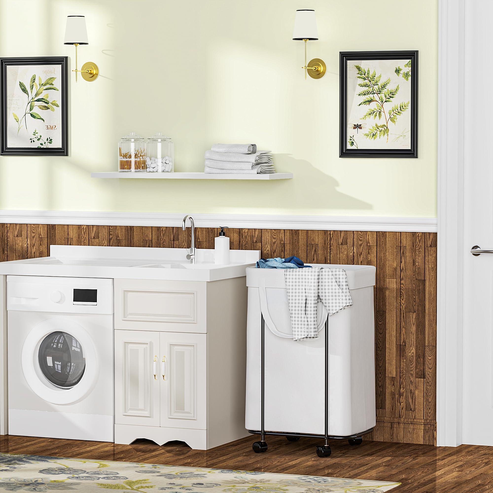 Wheels Laundry Hamper, Laundry Basket Organizer, 90 Litre Small Dirty Clothes Basket with Removable Lined Bag for Bathroom and Bedroom Storage (White) - Image 6