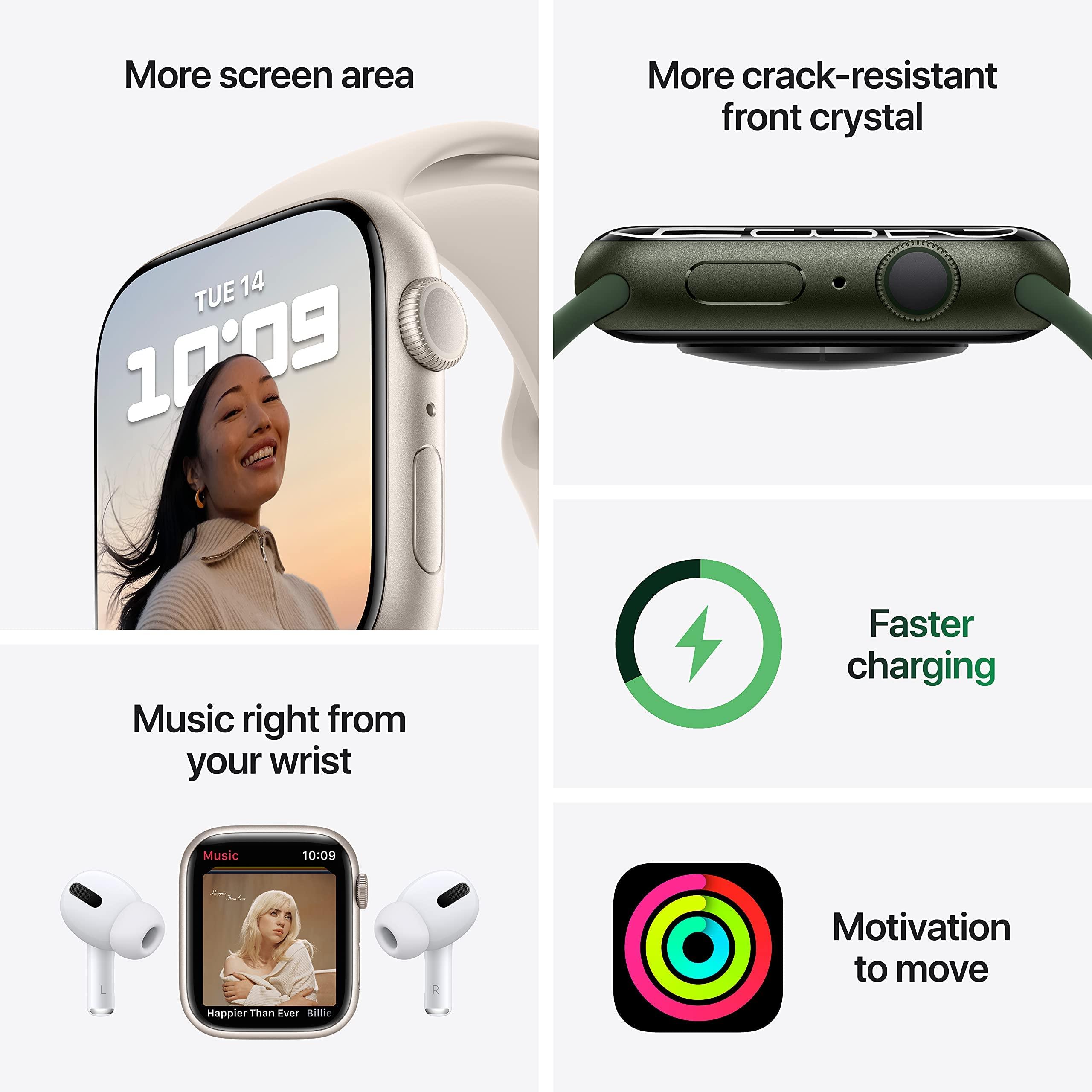 Apple Watch Series 7 (GPS, 45mm) Starlight Aluminum Case with Starlight Sport Band, Regular (Renewed) - Image 4