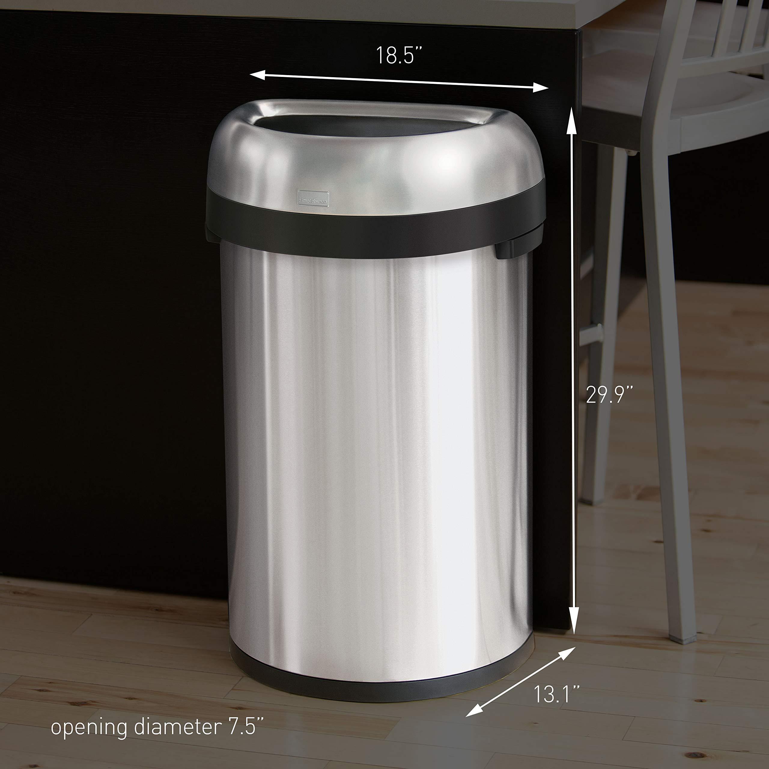 simplehuman 60 Liter / 15.9 Gallon Large Semi-Round Open Top Trash Can Commercial Grade Heavy Gauge, Brushed Stainless Steel - Image 3