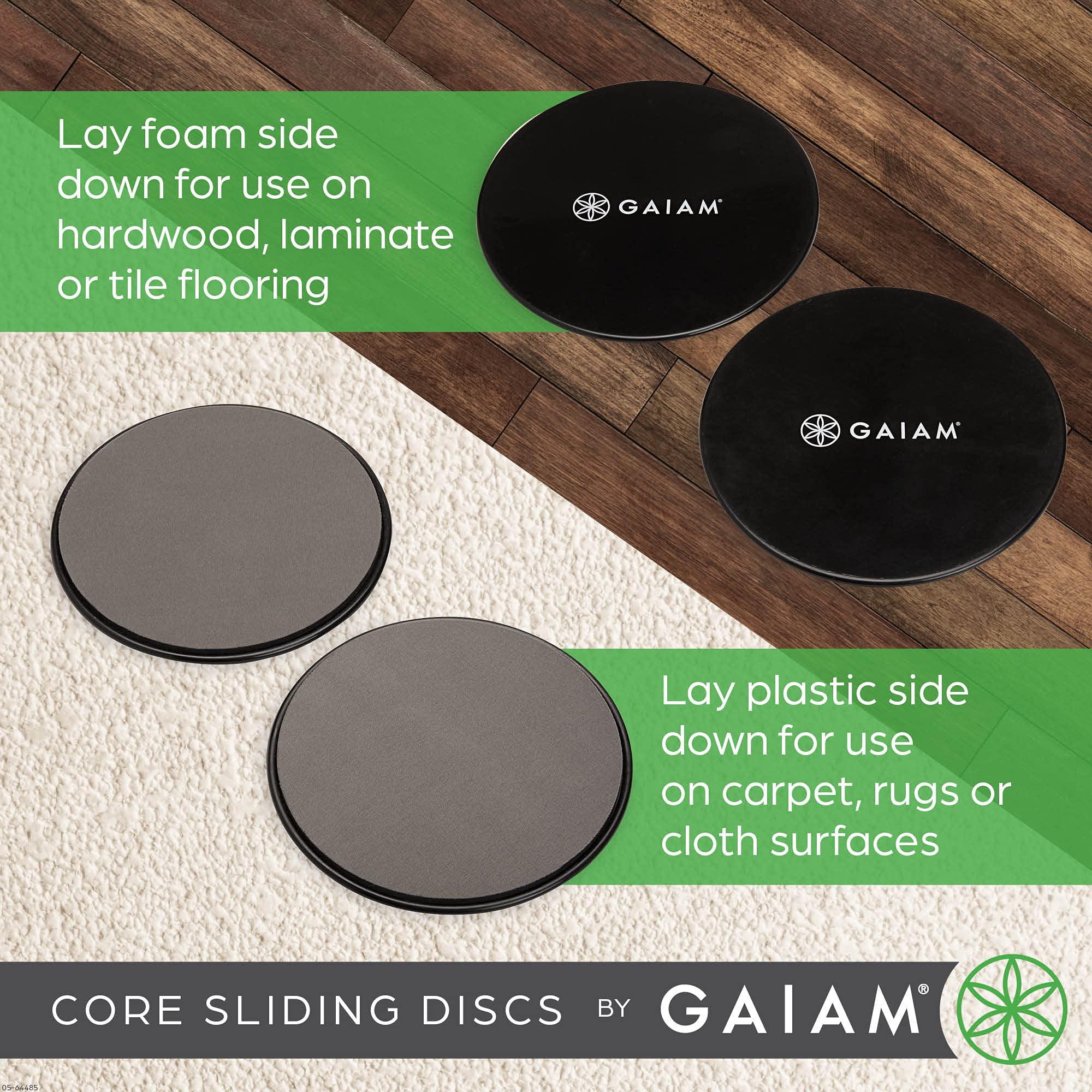 Gaiam Core Sliding Discs - Dual Sided Workout Sliders for Carpet & Hardwood Floor - Home Ab Pads Exercise Equipment Fitness Sliders for Women and Men, Grey/Black - Image 2