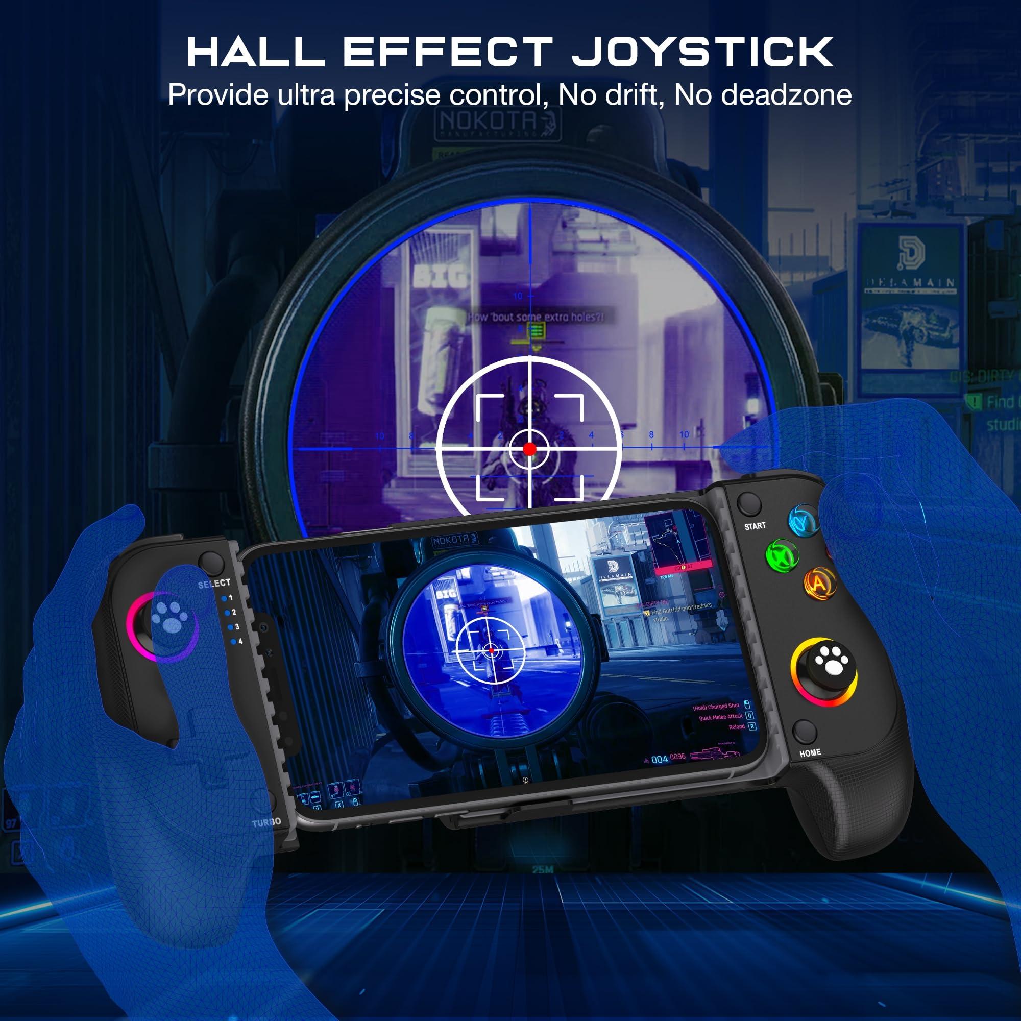 KICKDOT Wireless Phone Controller for iPhone/Android With Hall Joystick and LED, Mobile Gaming Controller for iOS Support Xbox Game Pass, PlayStation, Steam Link, Call of Duty,Roblox, Cloud Gamepad - Image 2