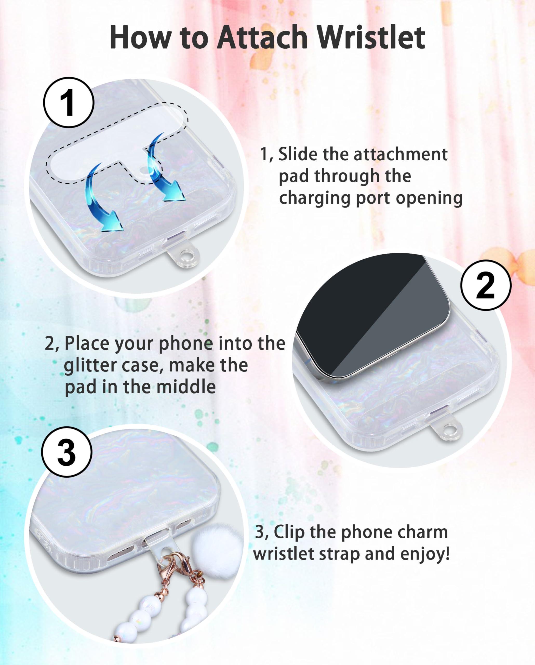 Compatible with iPhone 16 Pro Max Case for Women Girls, Slim Fit Glitter Cute Phone Case for iPhone 16 Pro Max with Pearl Phone Charm Lanyard Wrist Strap, Hard Protective Case 6.7 Inch Shiny White - Image 5