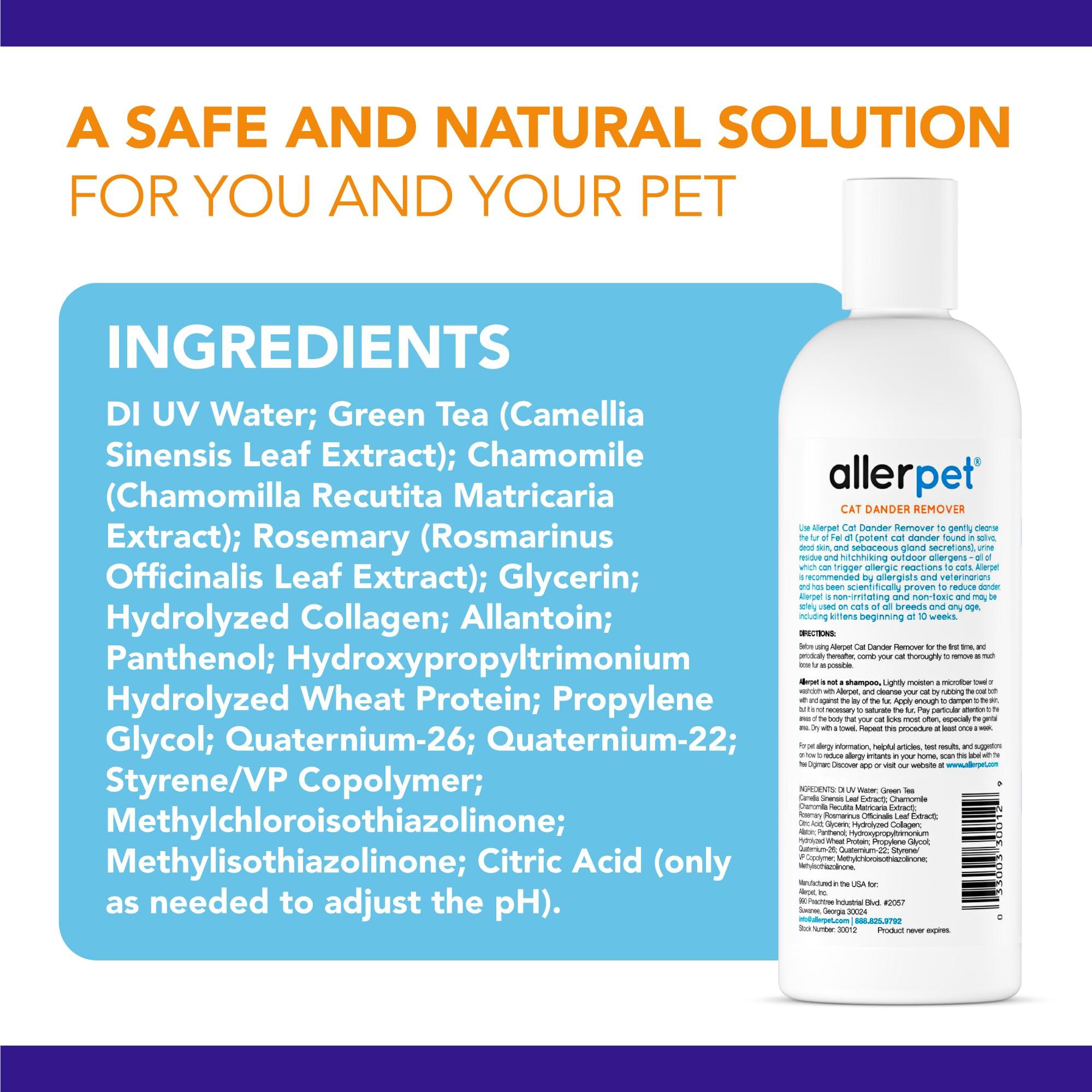Allerpet Aloe Vera Free Cat Dander Remover - Pet Dander Allergy Relief, Natural & Safe Allergy Relief for Cats and Humans, Soothing Chamomile & Rosemary, Made in USA (12 oz) - Image 7