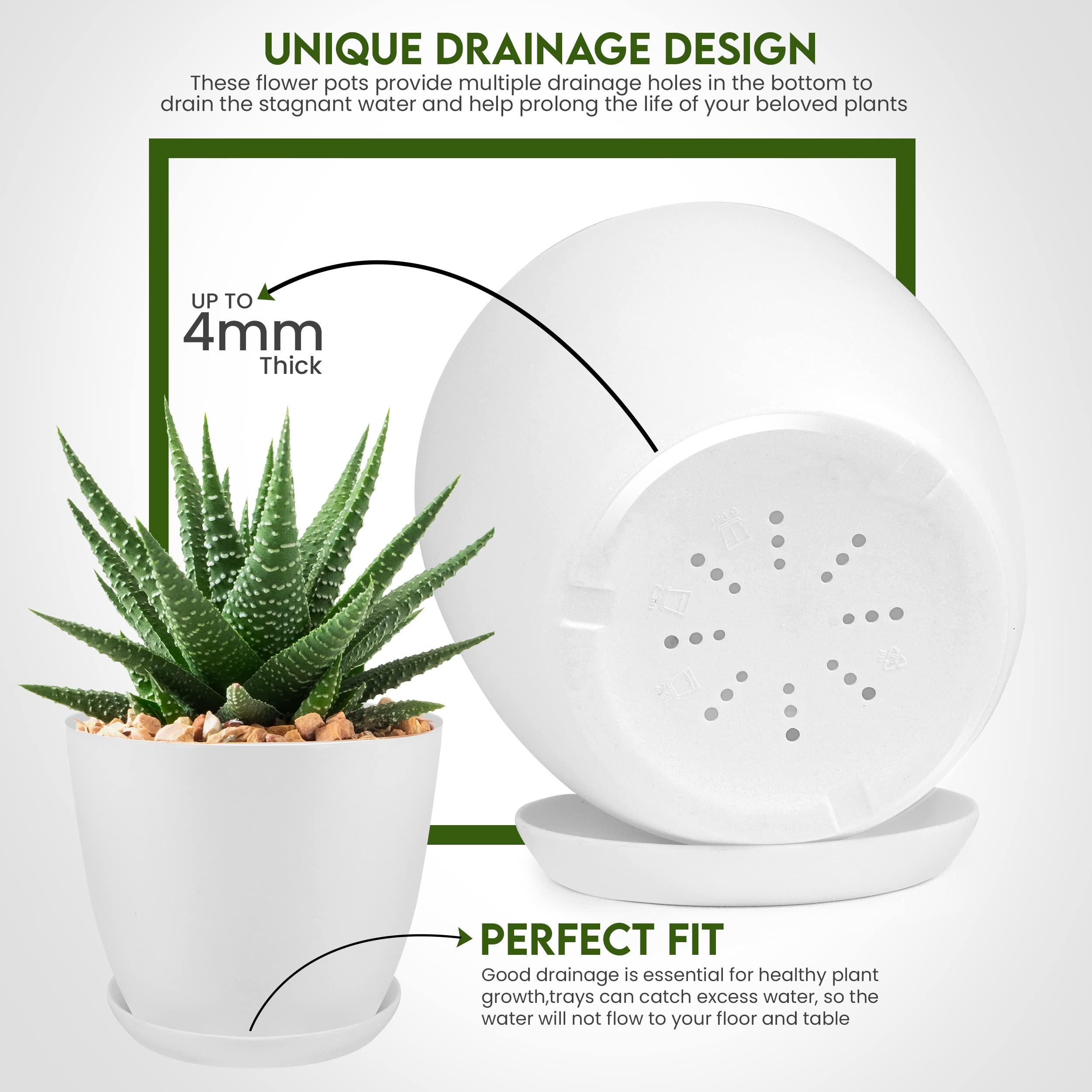 Utopia Home - Plant Pots Indoor with Drainage - 7/6.6/6/5.3/4.8 Inches Garden Flower Pots for Indoor Planter - 5 Pack White Plastic Planters - Ideal for Stocking Stuffers or Room, Office Home Decor - Image 4
