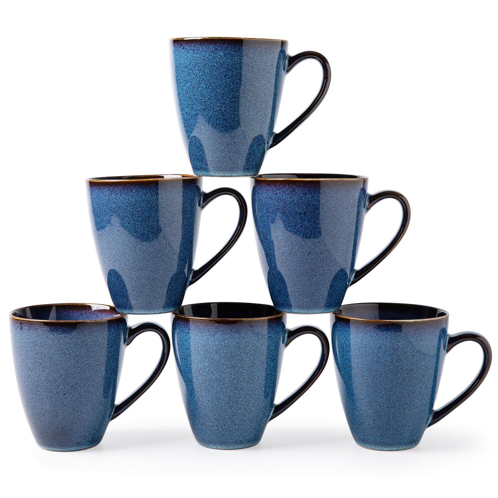 MONITO 17 OZ Coffee Mugs Set of 6, Large Ceramic Blue Coffee Mugs Set with handle for Tea/Latte/Milk/Cocoa, Funny Tea Cups for Office and Home, Engagement Gifts. (Starry Blue)