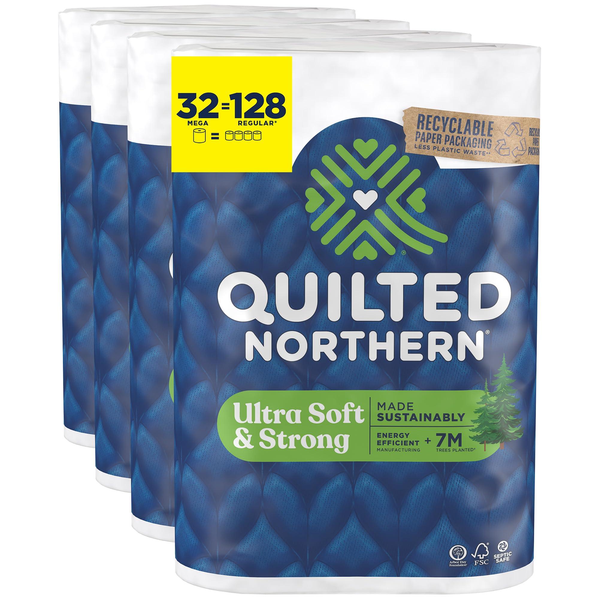 Quilted Northern Ultra Soft & Strong Toilet Paper, 32 Mega Rolls = 128 Regular Rolls, 5X Stronger*, Premium Soft Toilet Tissue with Recyclable Paper Packaging