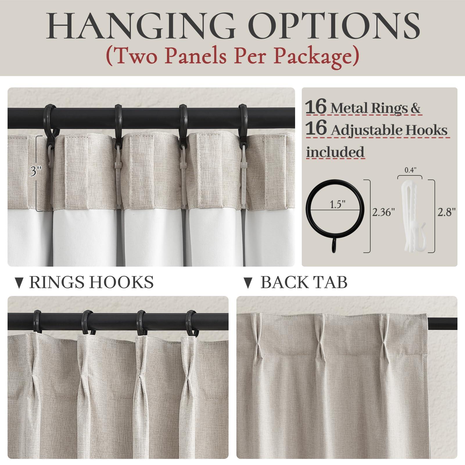 Natural Linen Pinch Pleated Blackout Curtains & Drapes 96 Inch Long Bedroom/Livingroom Farmhouse Curtains 2 Panel Sets, Neutral Track Room Darkening Thermal Insulated 8ft Back Tab Window Curtain - Image 4