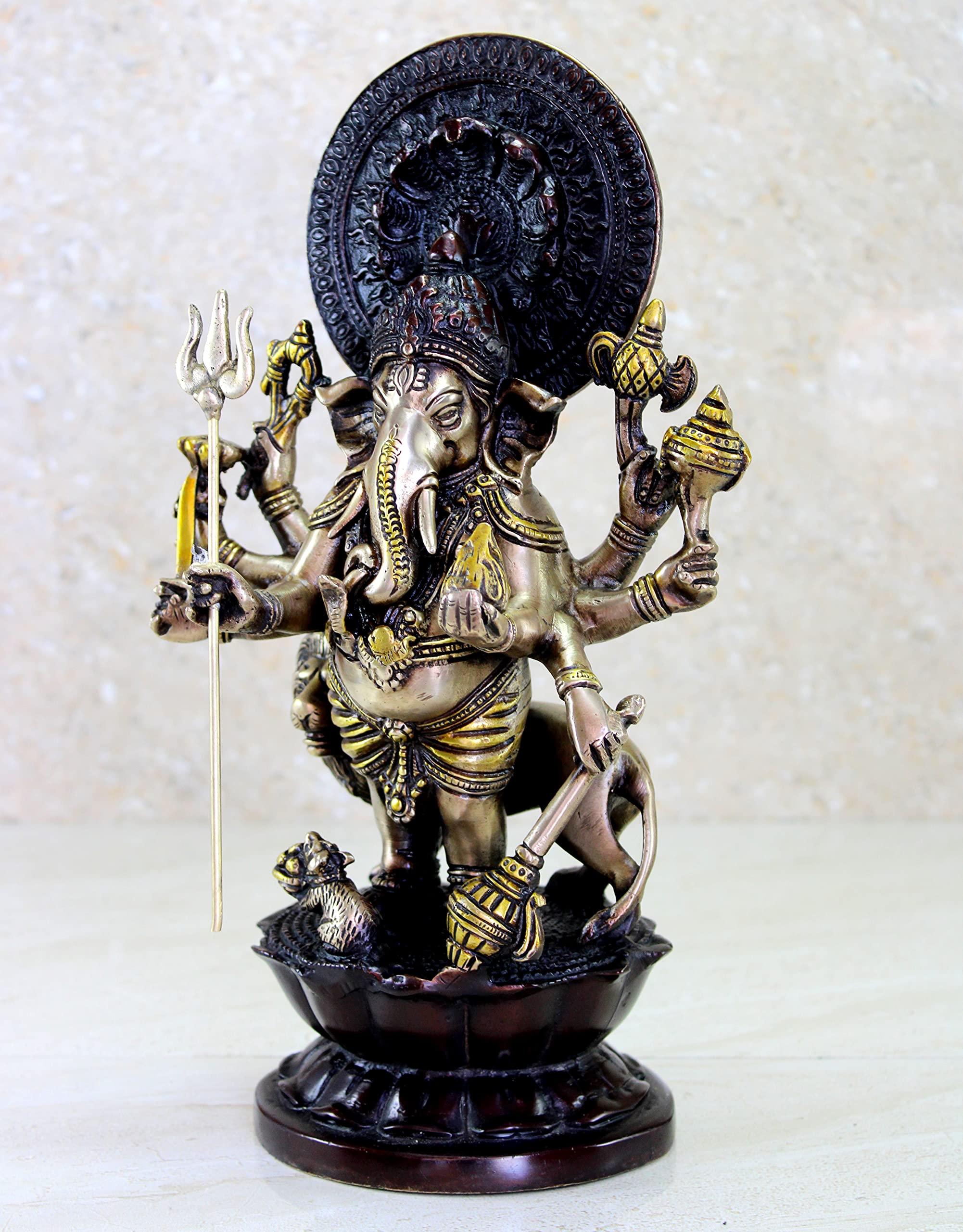 Esplanade Brass Heramba Ganapati Statue | Ganesh Ganesha Ganapathi Murti Idol Statue Sculpture | Home Decor | Black-Golden - 11.75" Inches - Image 3
