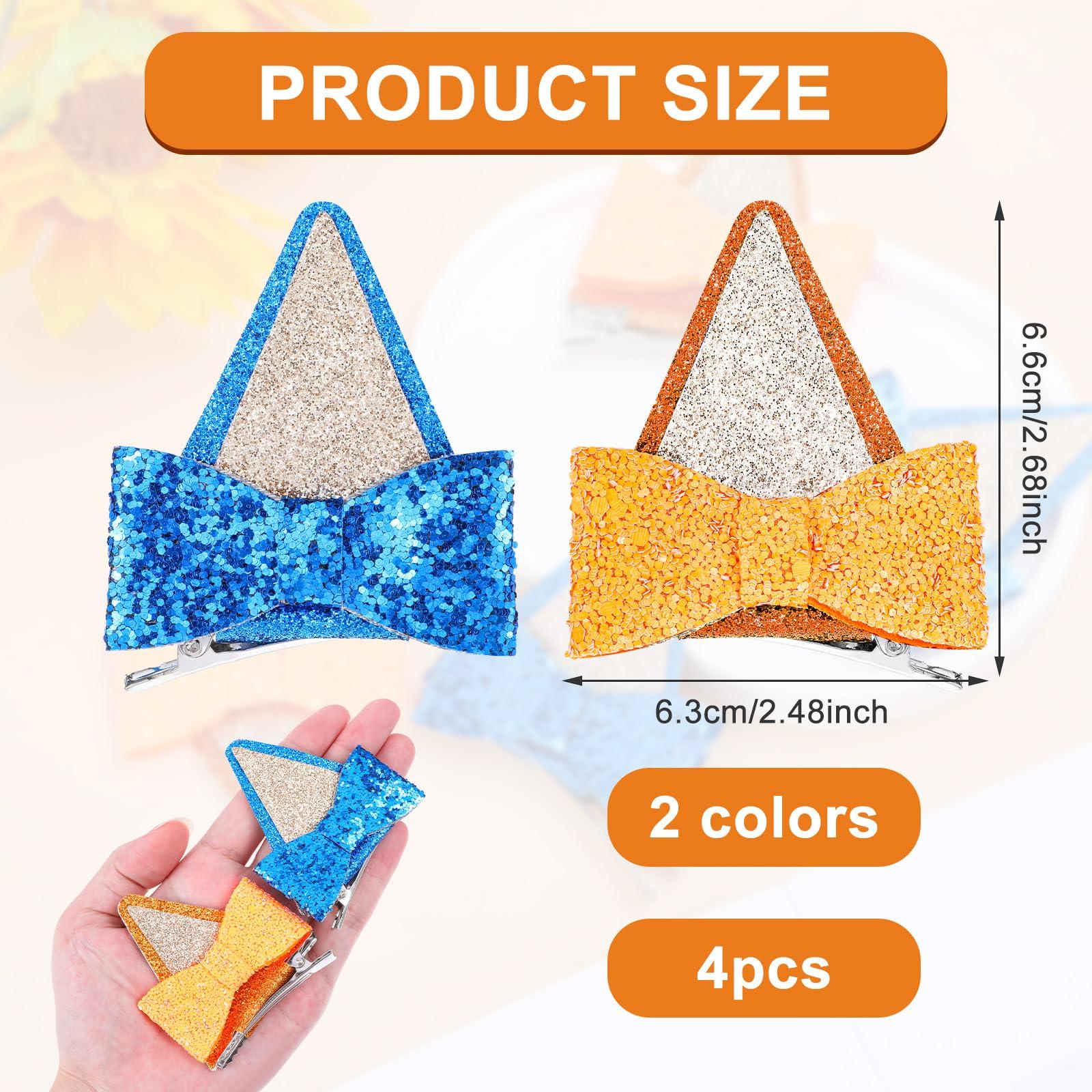 Blue Ears Hair Clips, Mabor 2 Pair Hair Pin Barrettes Hair Accessories for Halloween Costume Birthday Decorations Theme Party Supplies Cosplay for Boys and Girls (Blue and Orange) - Image 2