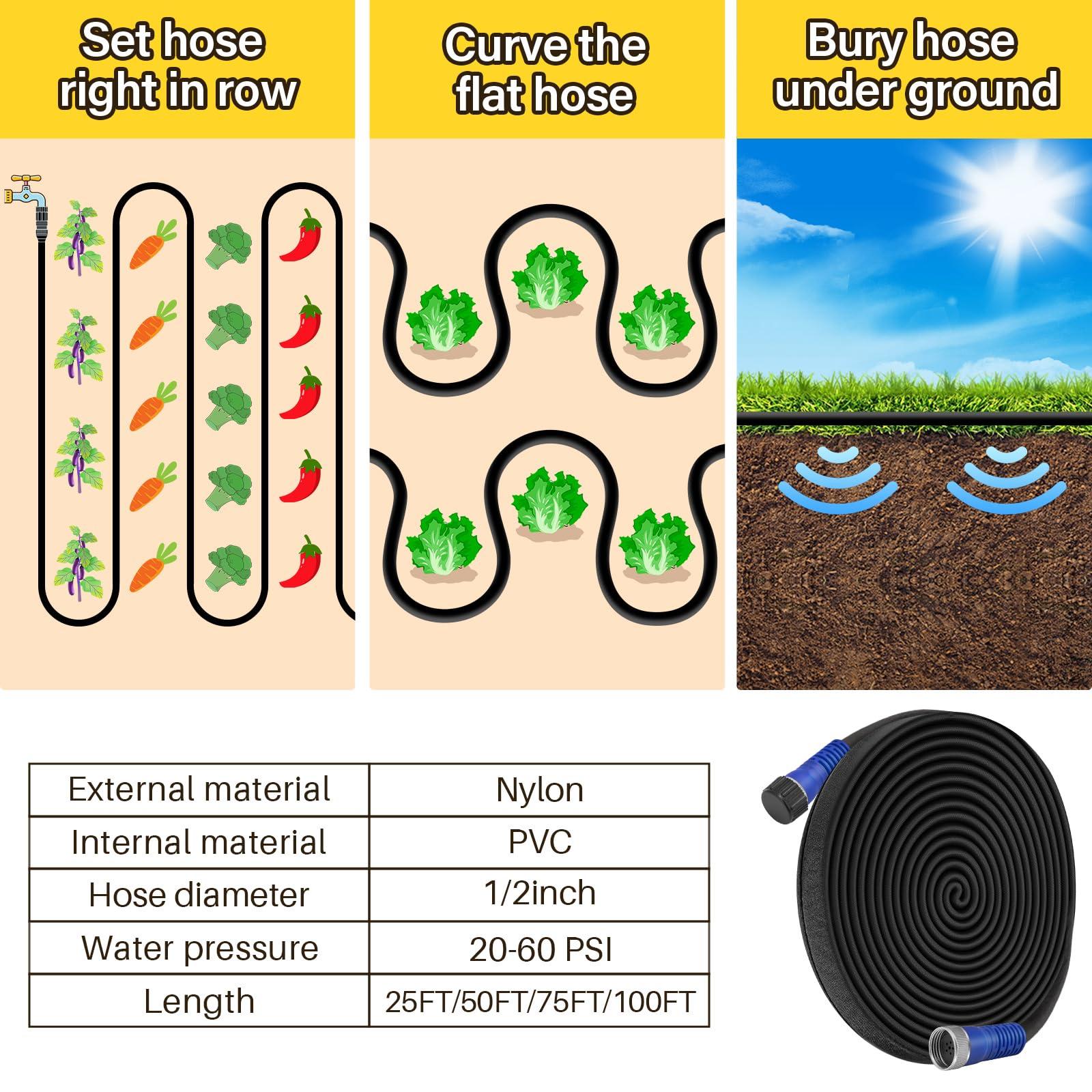 Winisok 100FT Thickened Flat Soaker Hose, Heavy Duty Double Layer Watering Hoses, Save 80% Water, Flexible Leakproof, Drip Irrigation Tubing for Garden Beds and Lawns (50 FT x 2Pack) - Image 5