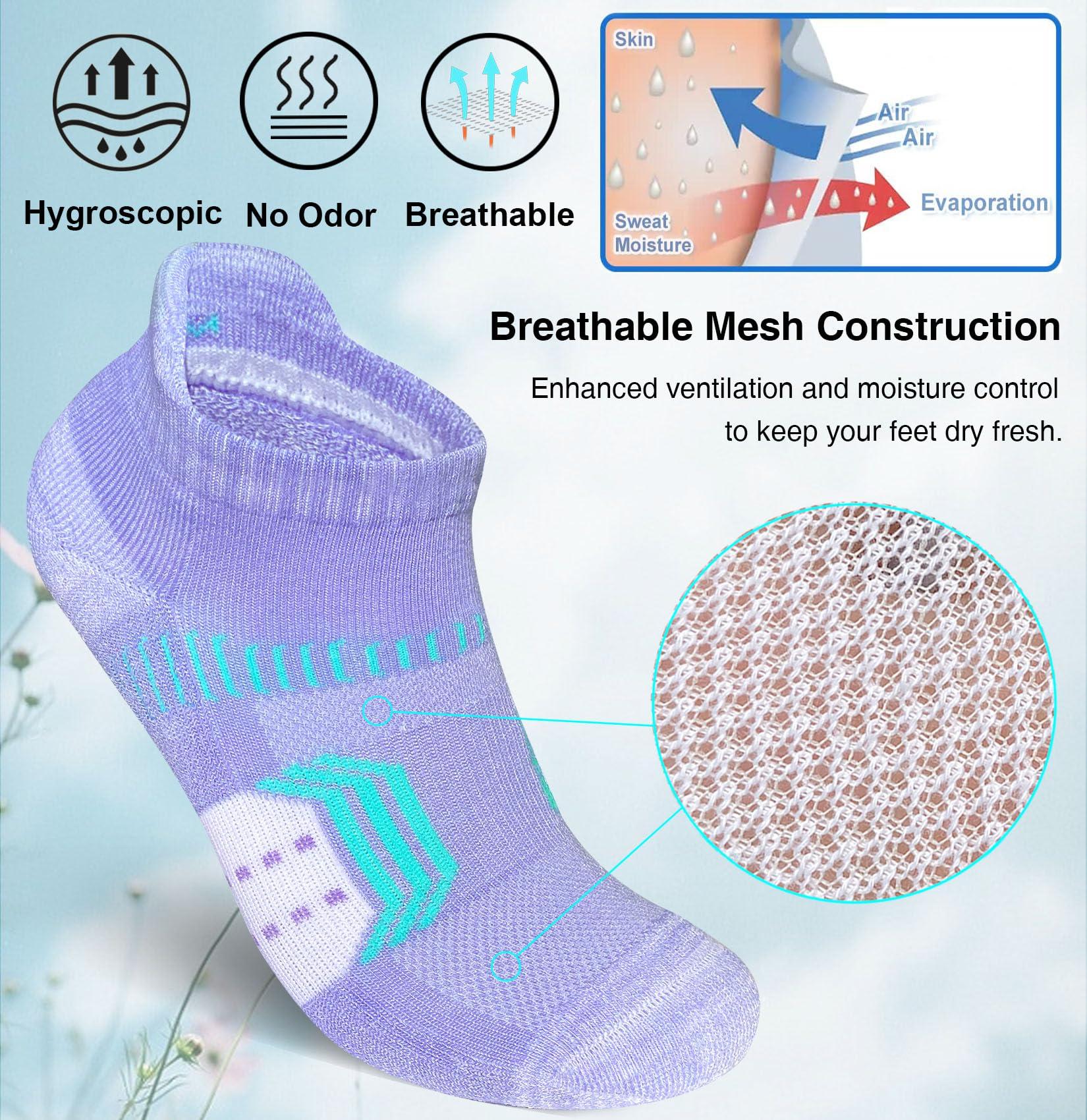 suaskk Womens Athletic Cushioned Anti-Blister Comfort Running Ankle Socks 5 Pairs - Image 3