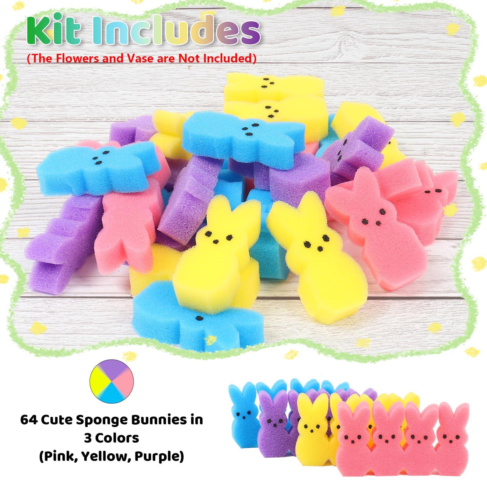 Lettry Easter Decorations, 64pcs Cute Sponges Bunnies Vase Filler, Spring Indoor Decor for Tiered Tray andTable Decorations(Mixed Colors) - Image 3