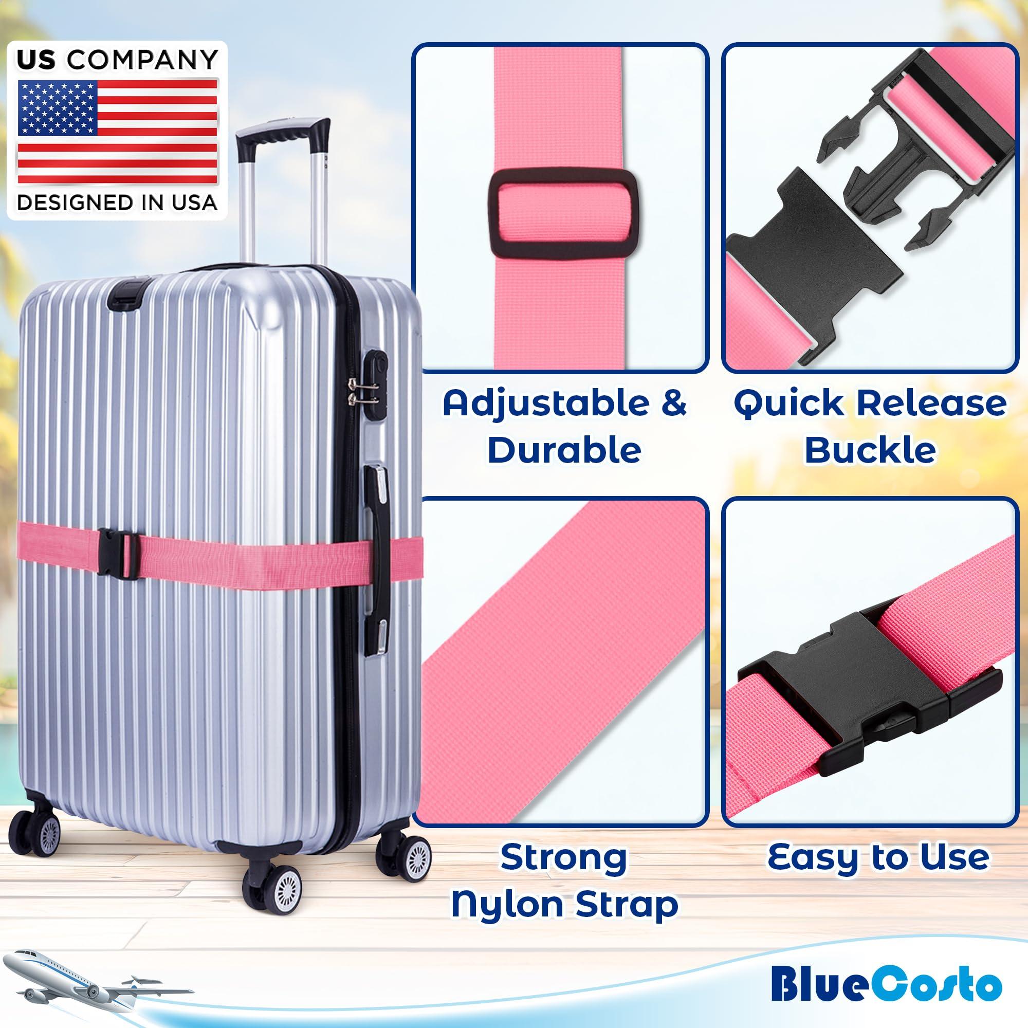 Luggage Straps for Suitcases - TSA Approved - Pink, 4 PK - Premium Nylon Belts for Suitcase, Briefcase & Travel Bag - Adjustable Strap Length 46" - 78" - Image 6